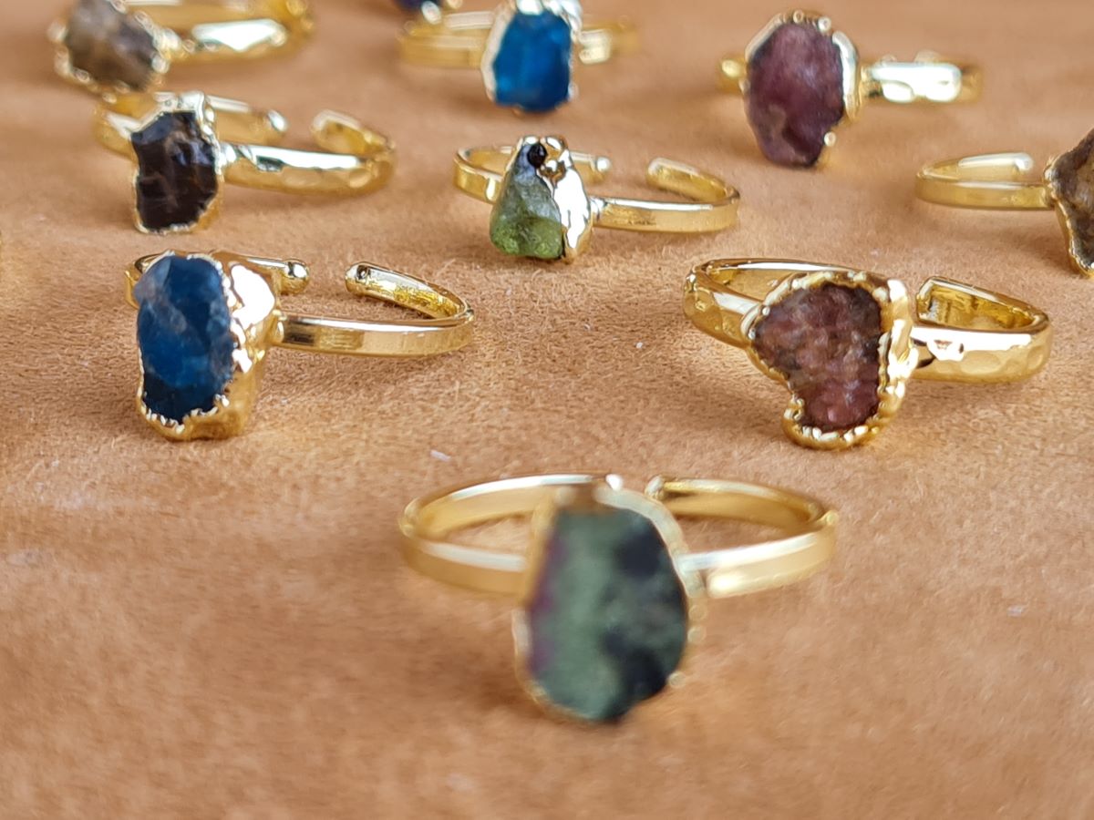 Handcrafted Natural INDIAN AGATE Stone Ring Collection – Gold- Plated Copper