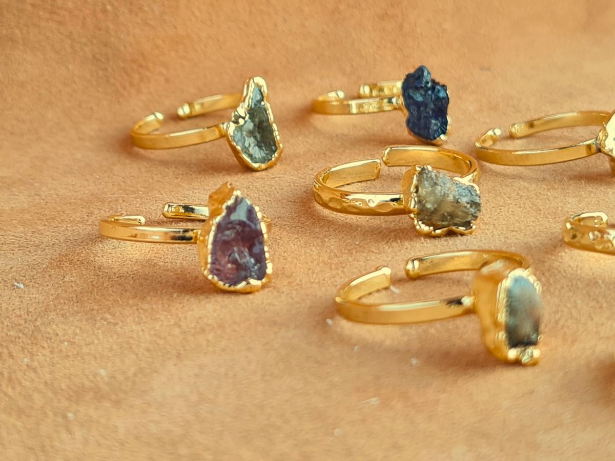Handcrafted Natural INDIAN AGATE Stone Ring Collection – Gold- Plated Copper