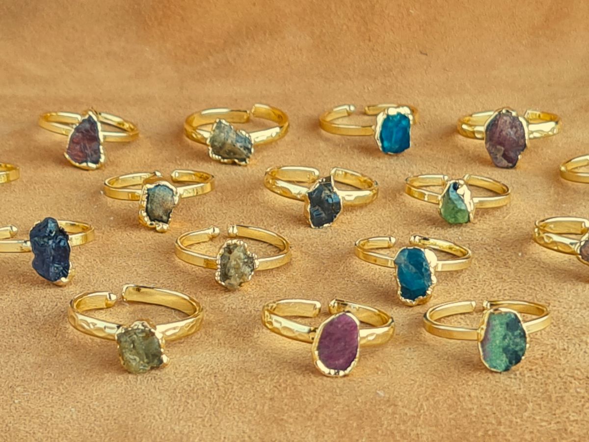Handcrafted Natural INDIAN AGATE Stone Ring Collection – Gold- Plated Copper