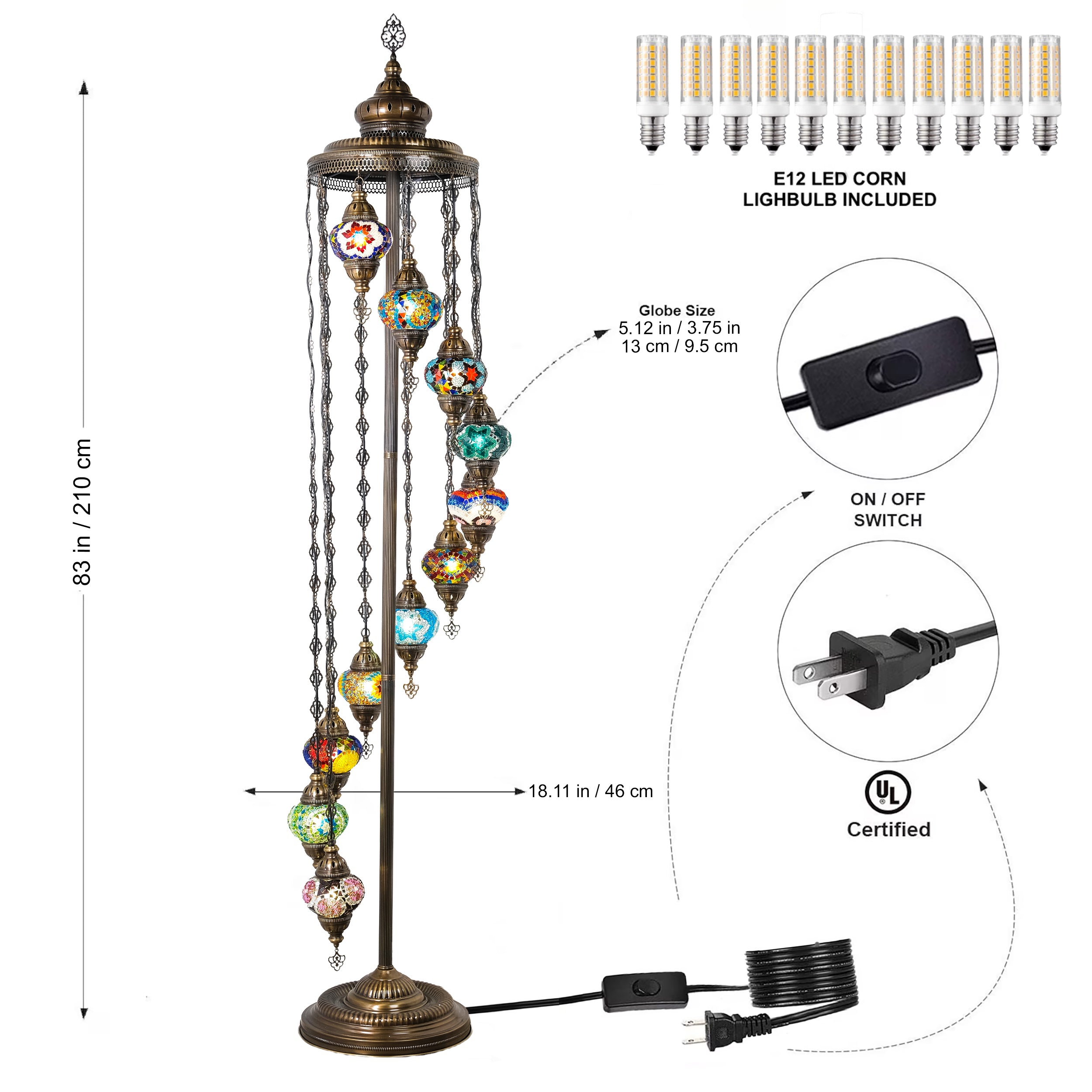 11-Globe Turkish Mosaic Floor Lamp (Multicolor)