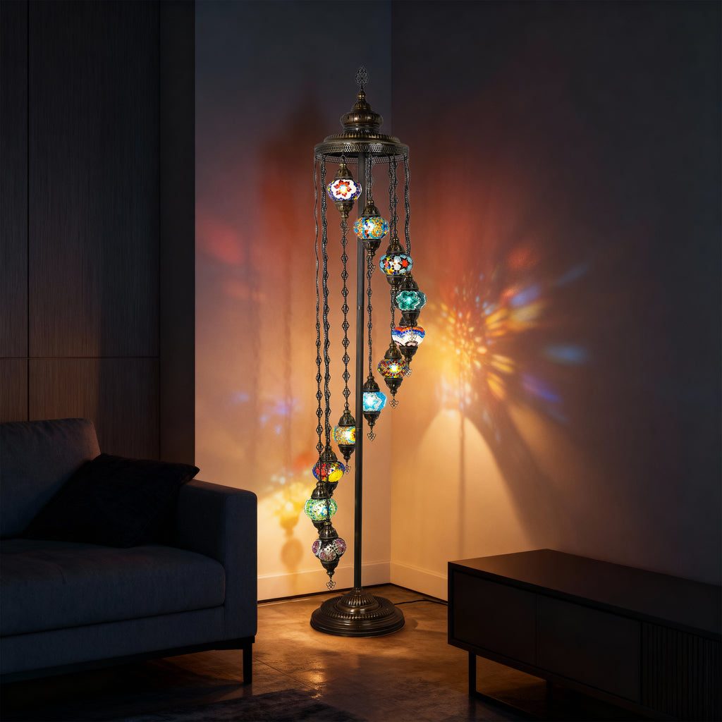 11-Globe Turkish Mosaic Floor Lamp (Multicolor)