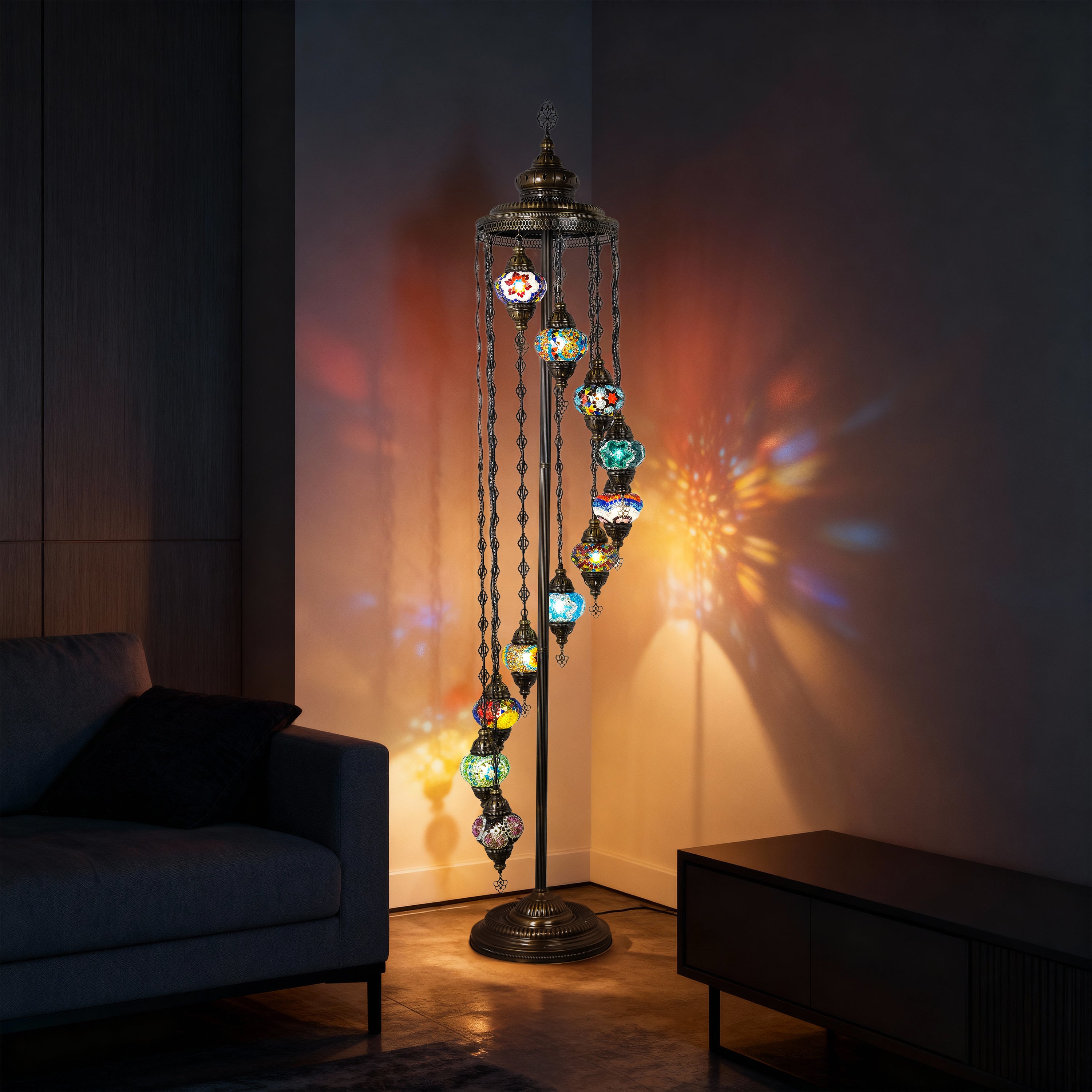 11-Globe Turkish Mosaic Floor Lamp (Multicolor)