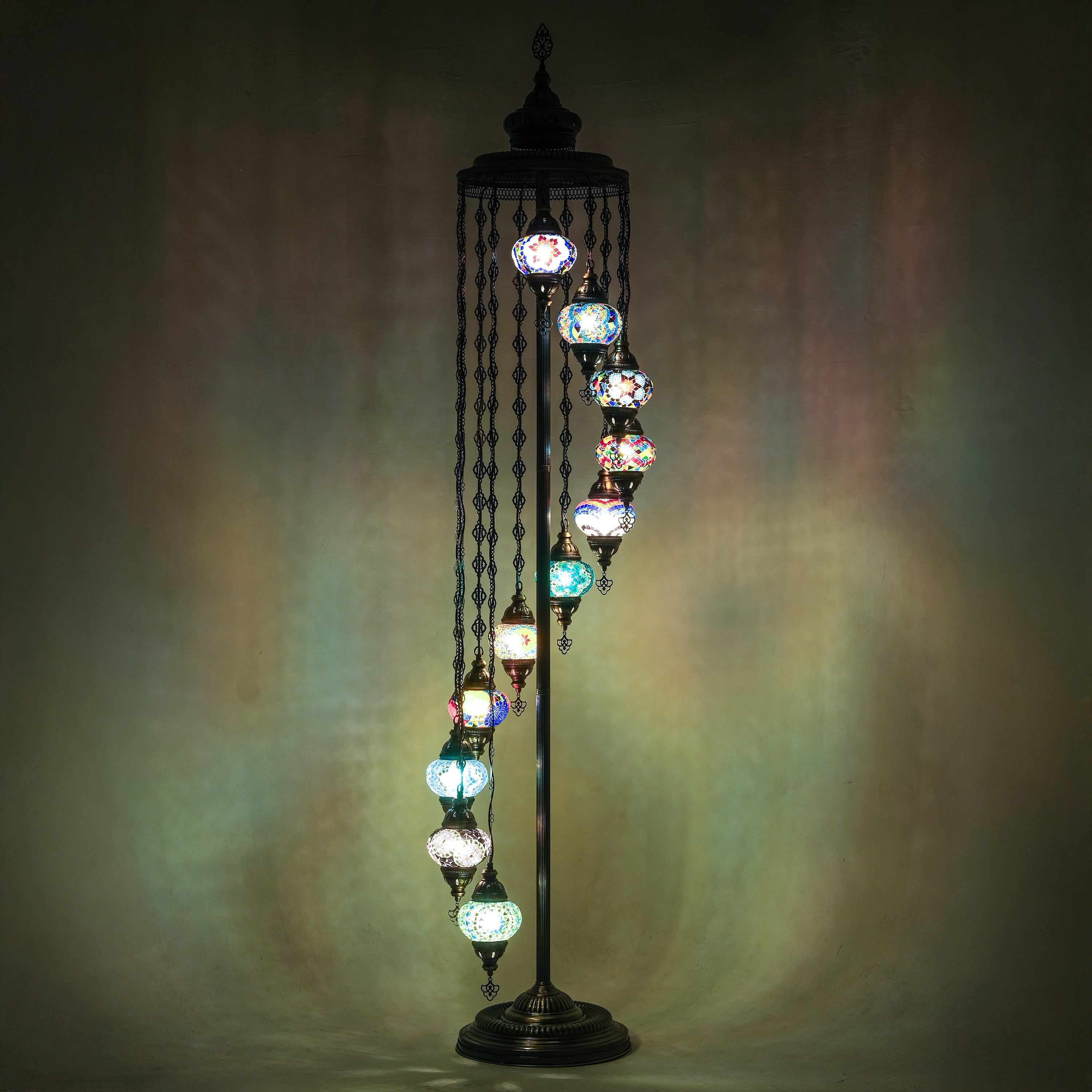 11-Globe Turkish Mosaic Floor Lamp (Multicolor)