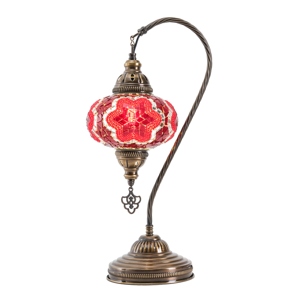 Mozaist Handmade Turkish Mosaic Swan Table Lamp Red