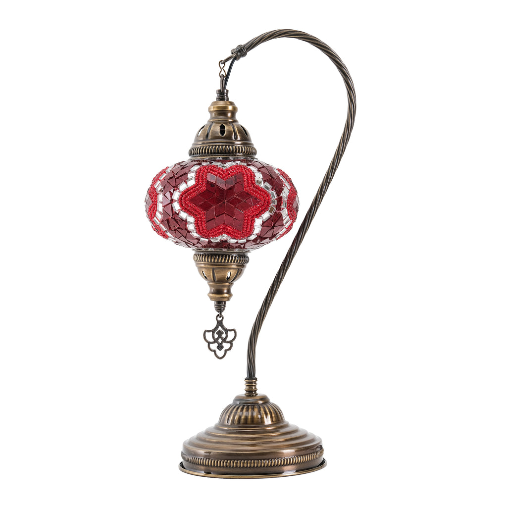 Mozaist Handmade Turkish Mosaic Swan Table Lamp Red