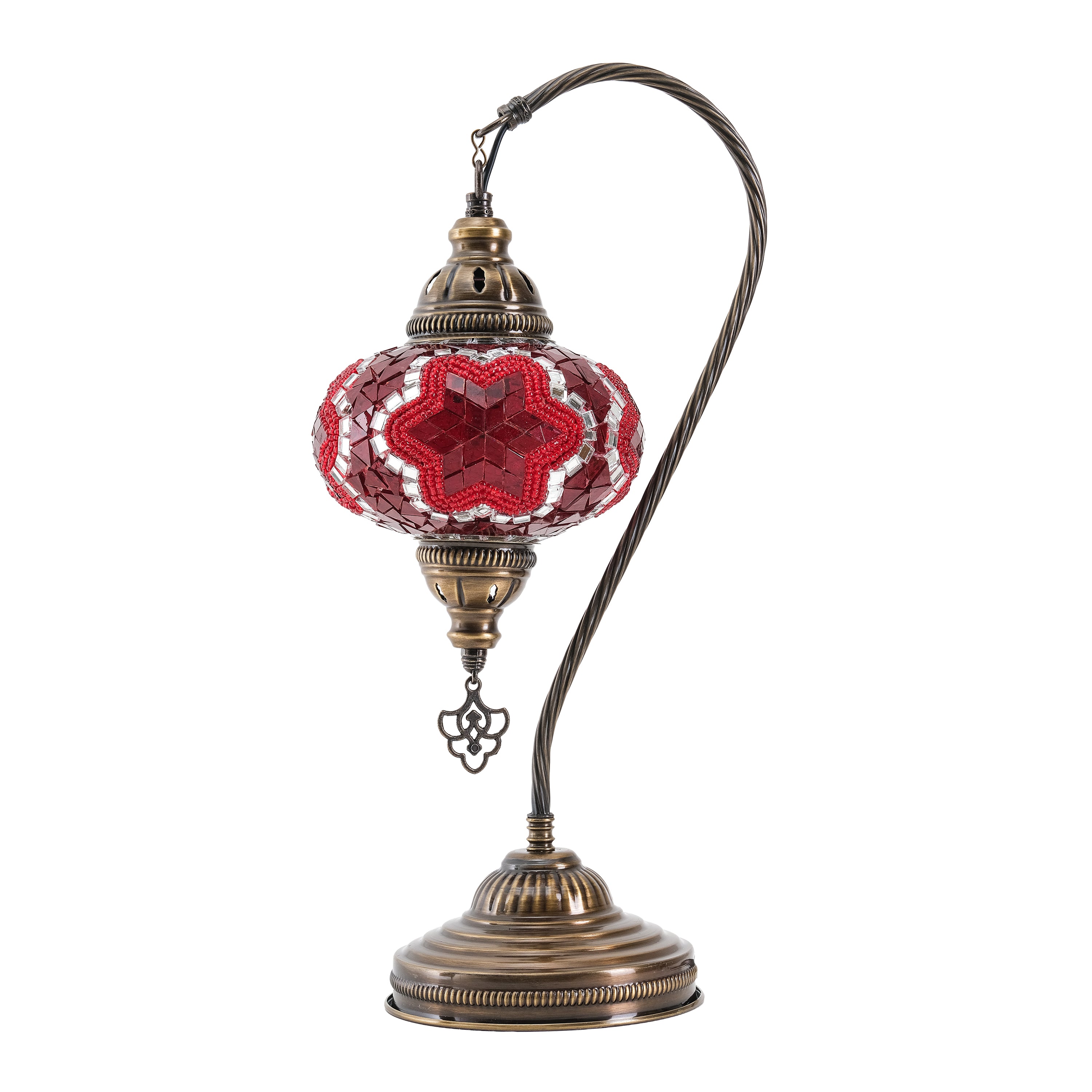 Mozaist Handmade Turkish Mosaic Swan Table Lamp Red