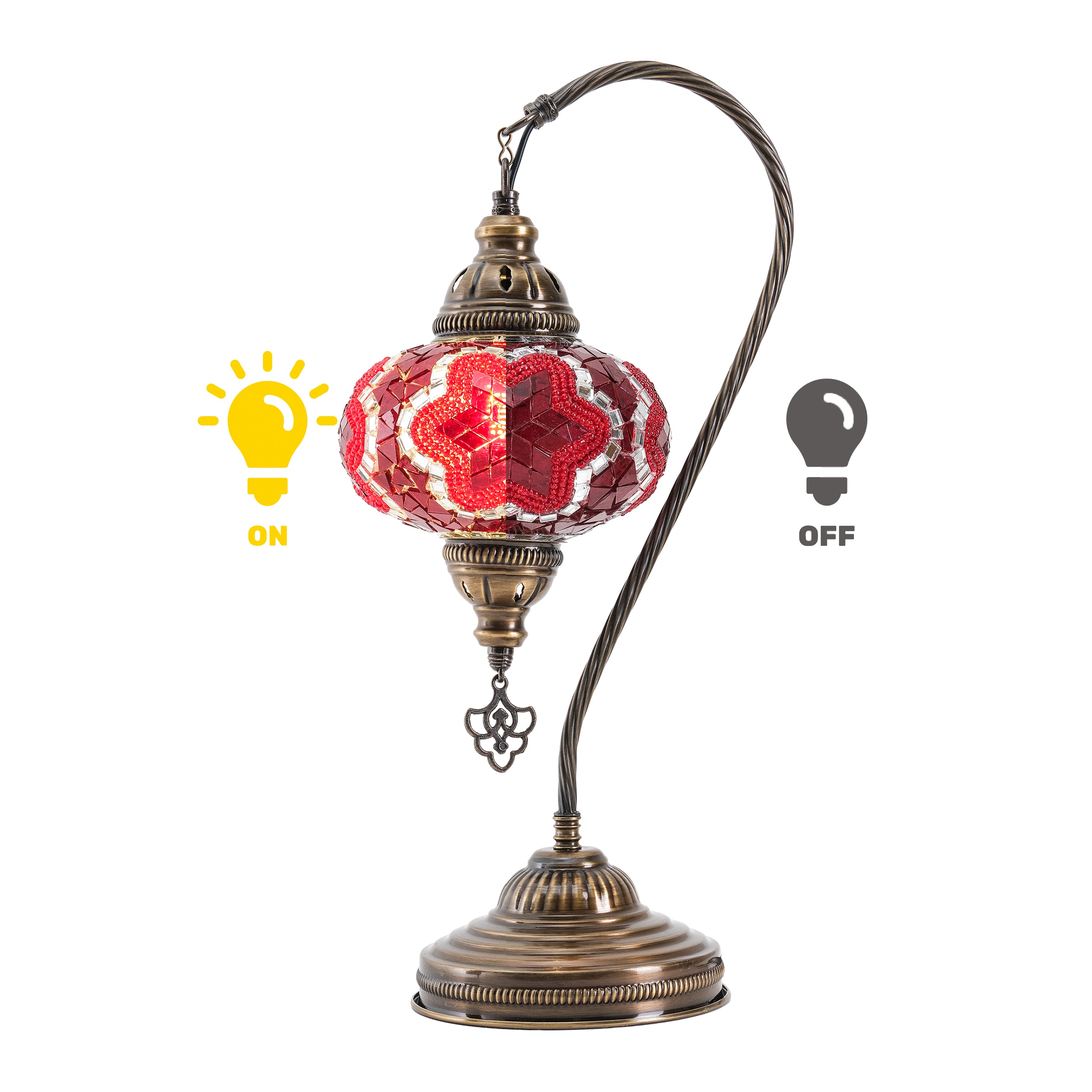 Mozaist Handmade Turkish Mosaic Swan Table Lamp Red