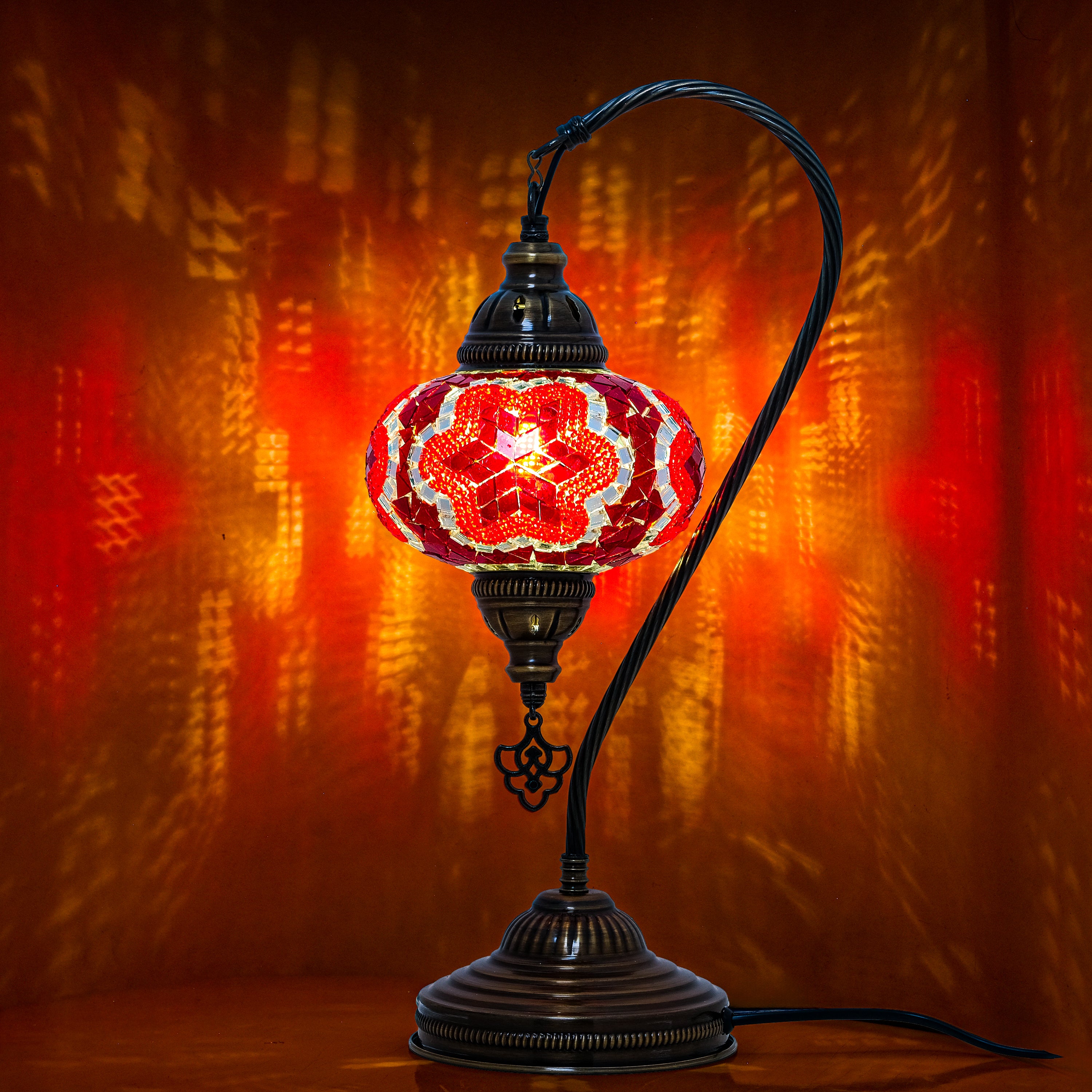 Mozaist Handmade Turkish Mosaic Swan Table Lamp Red