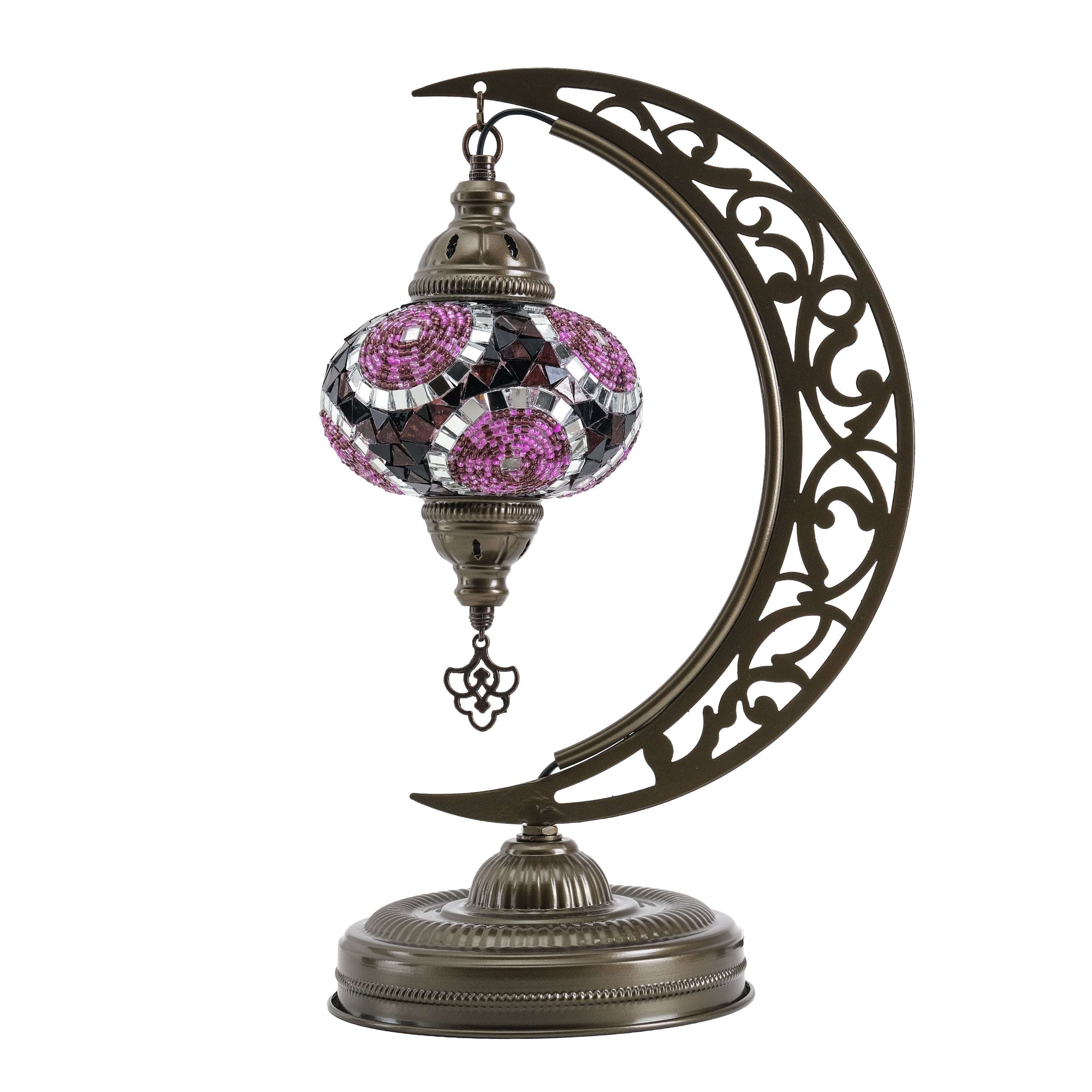 Turkish Mosaic Crescent Table Lamp (Purple)