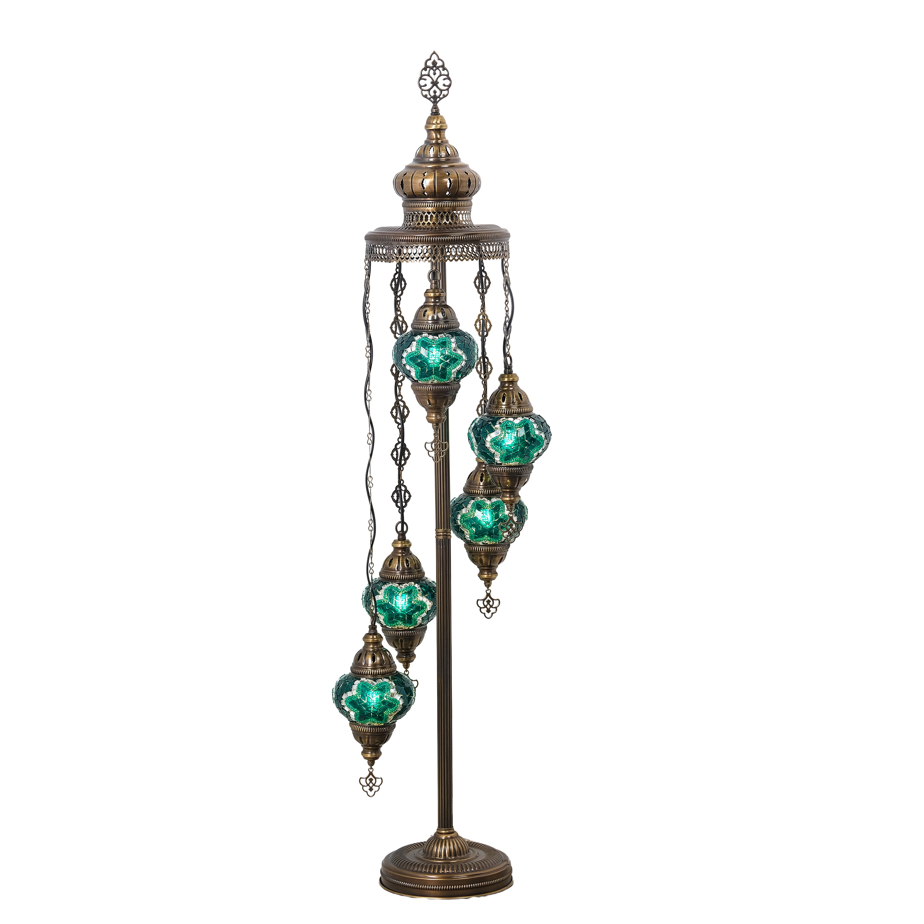 5-Globe Turkish Mosaic Floor Lamp (Green)