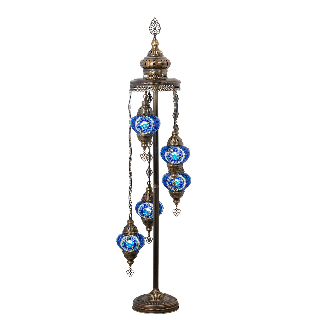 5-Globe Turkish Mosaic Floor Lamp (Blue)
