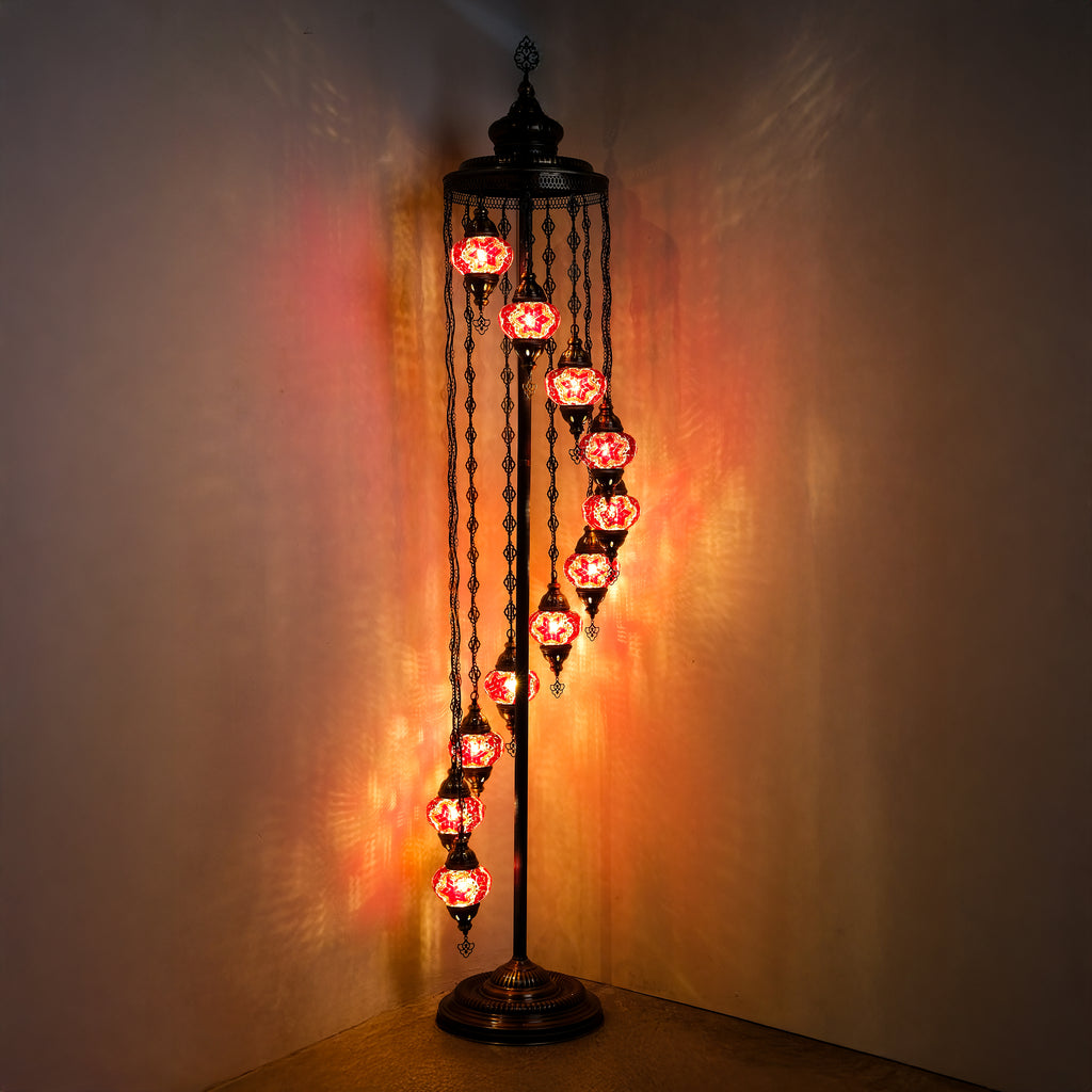 11-Globe Turkish Mosaic Floor Lamp (Red)