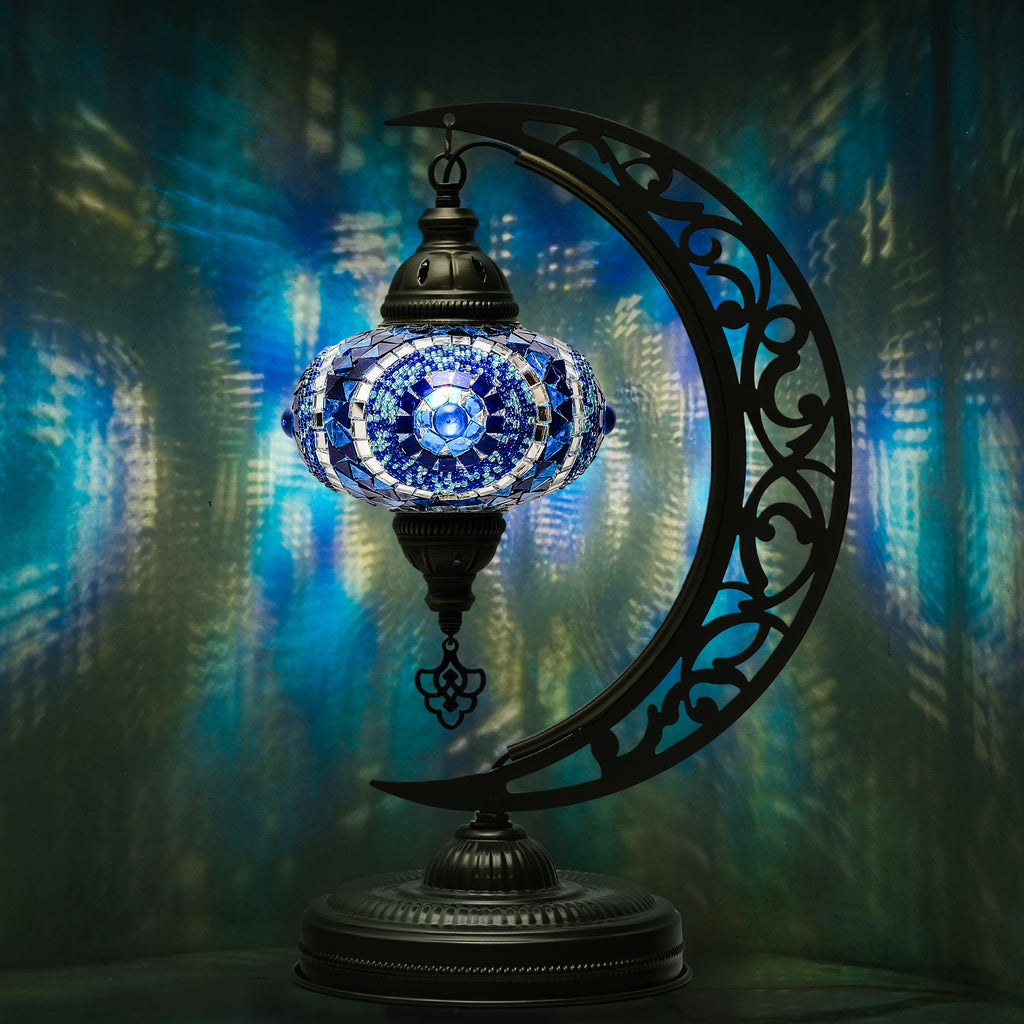 Turkish Mosaic Crescent Table Lamp (Blue)