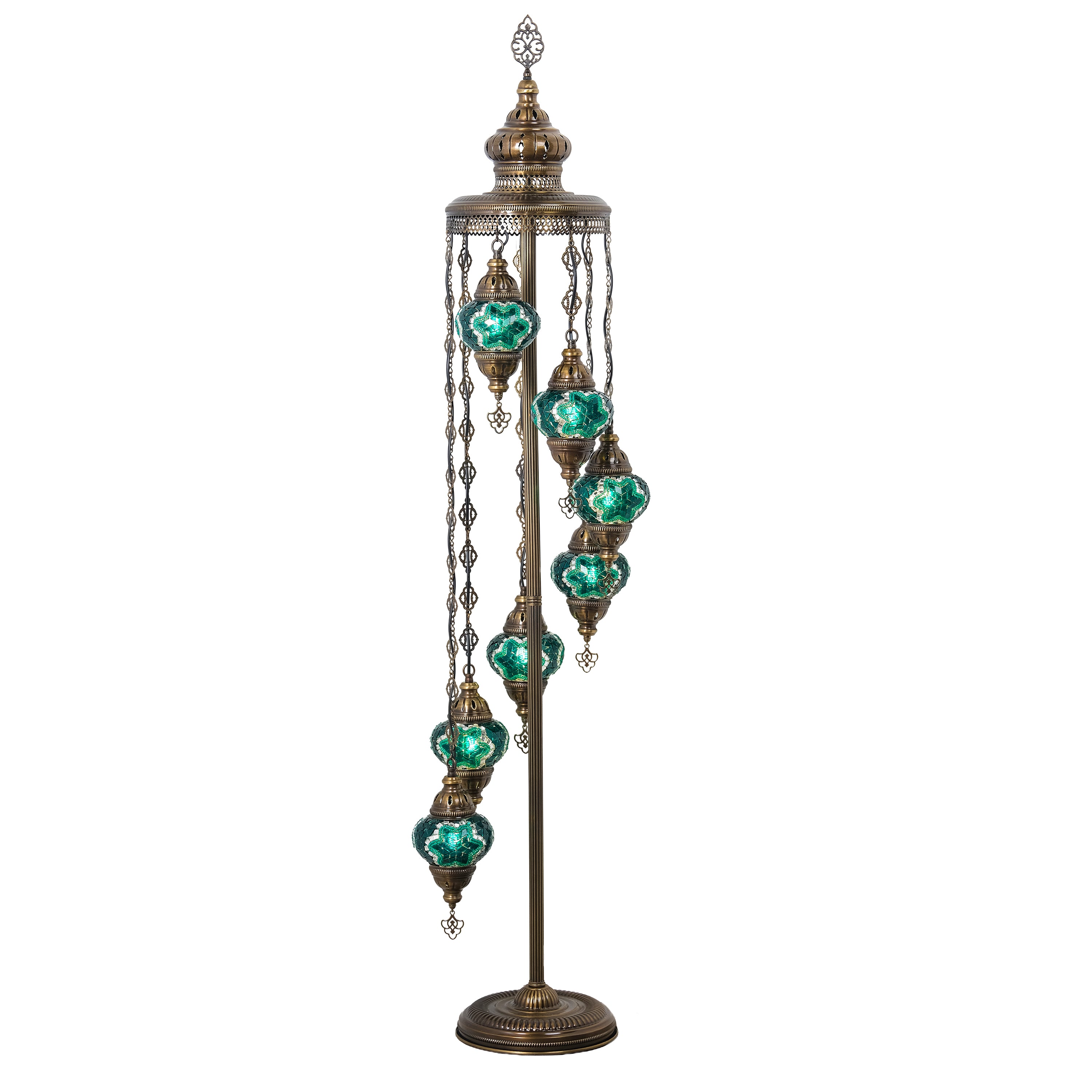 7-Globe Turkish Mosaic Floor Lamp (Green)