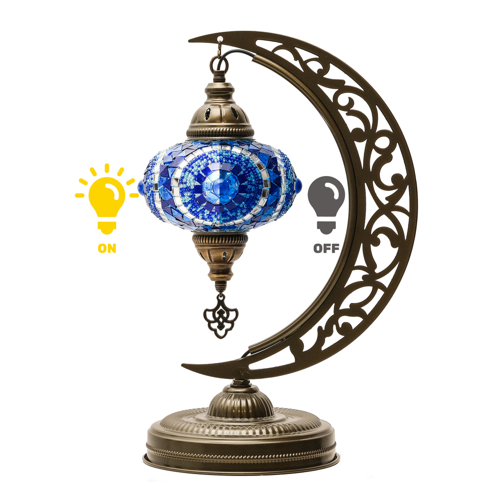 Turkish Mosaic Crescent Table Lamp (Blue)