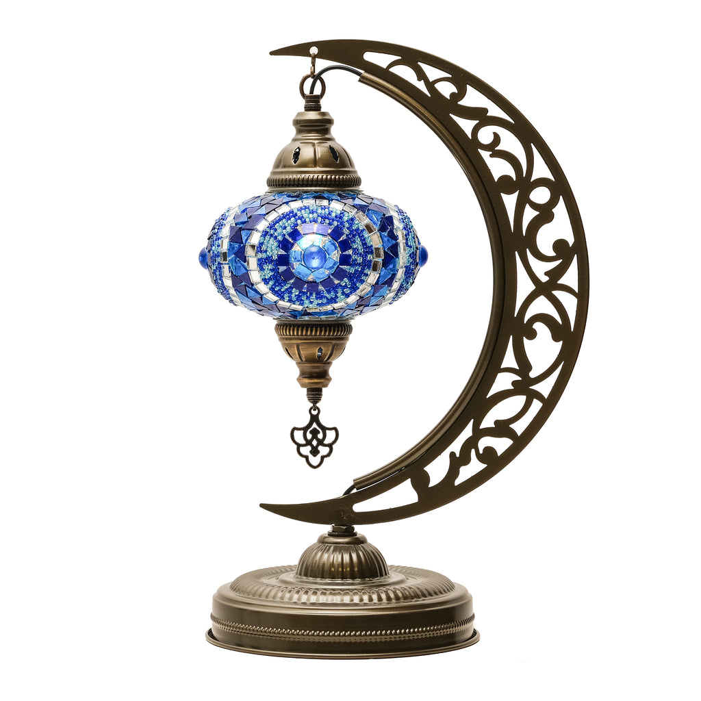 Turkish Mosaic Crescent Table Lamp (Blue)