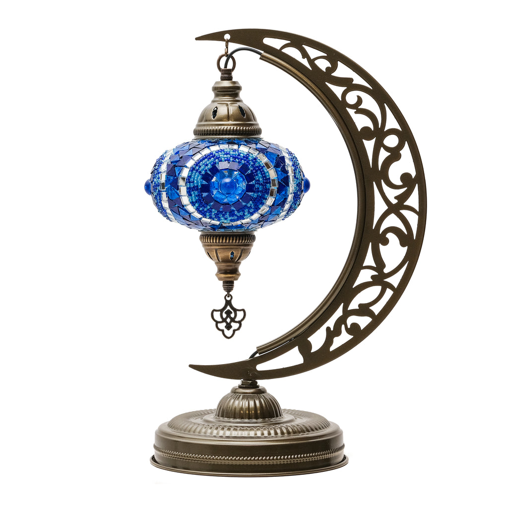 Turkish Mosaic Crescent Table Lamp (Blue)