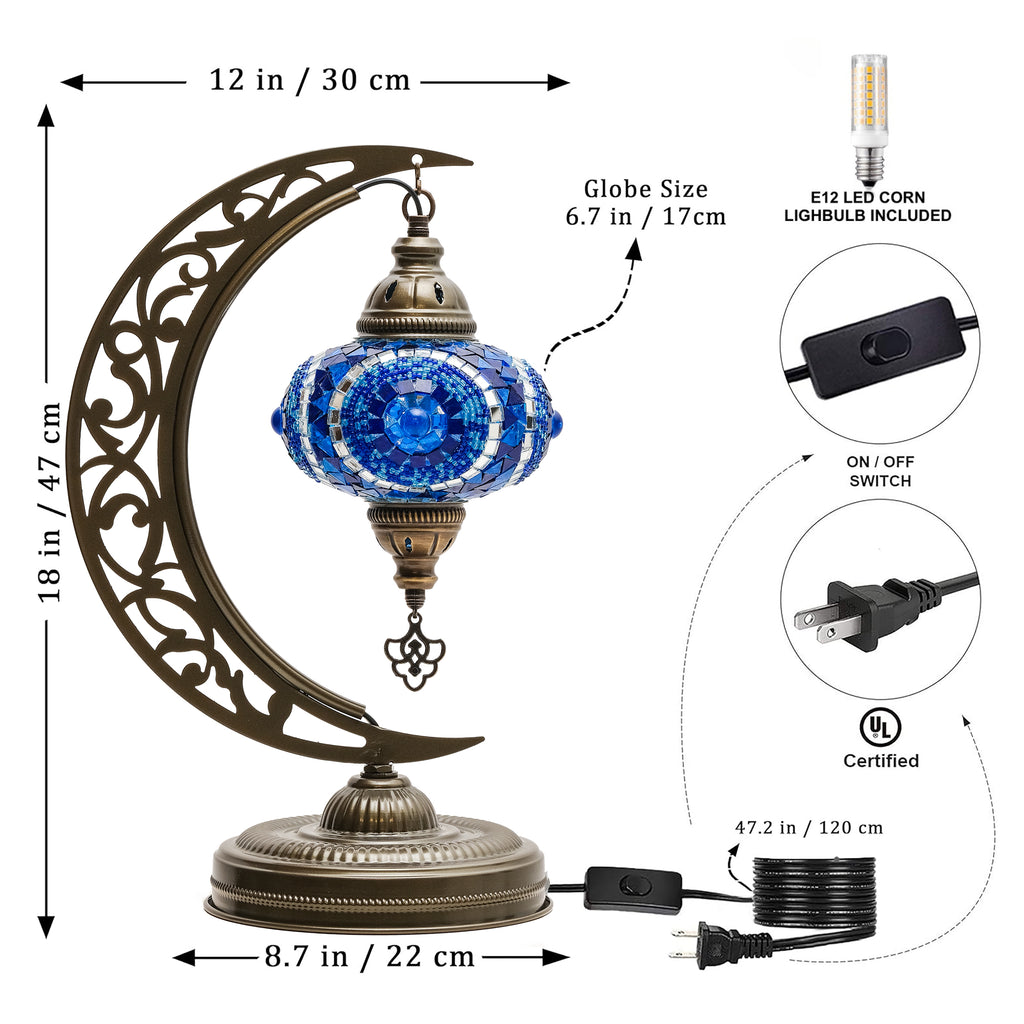 Turkish Mosaic Crescent Table Lamp (Blue)