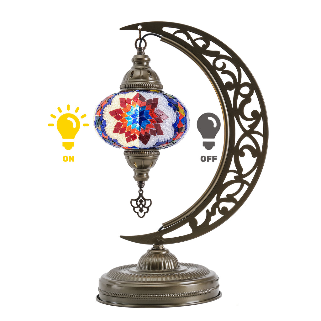 Turkish Mosaic Crescent Table Lamp (Multicolor)