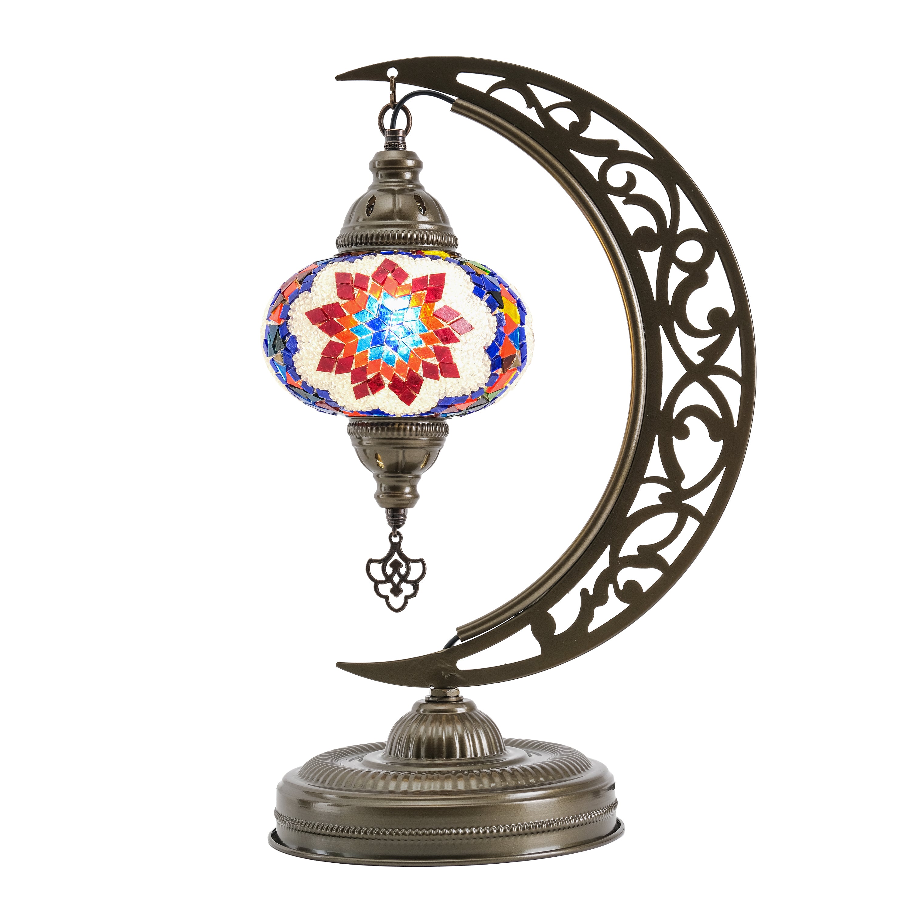 Turkish Mosaic Crescent Table Lamp (Multicolor)