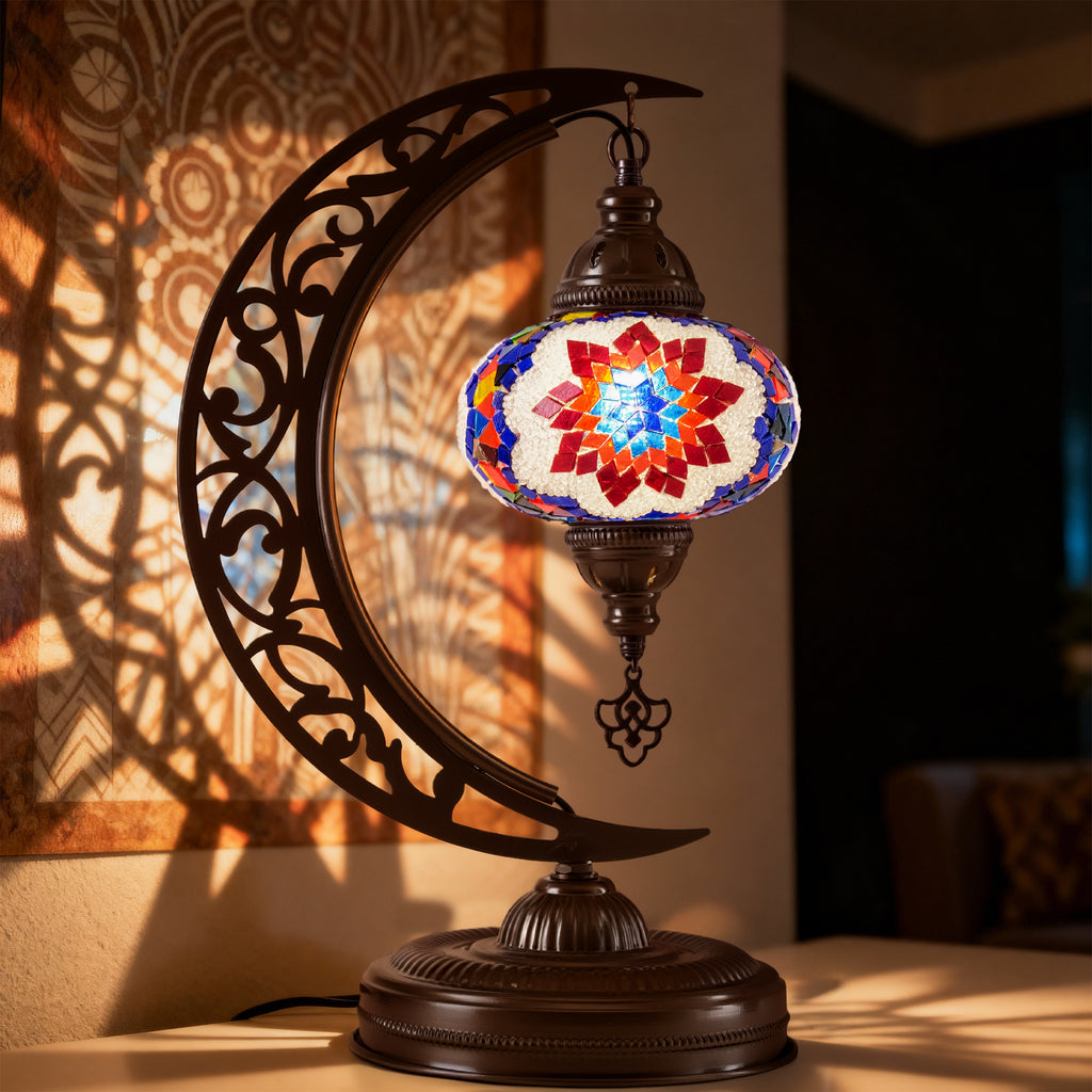 Turkish Mosaic Crescent Table Lamp (Multicolor)