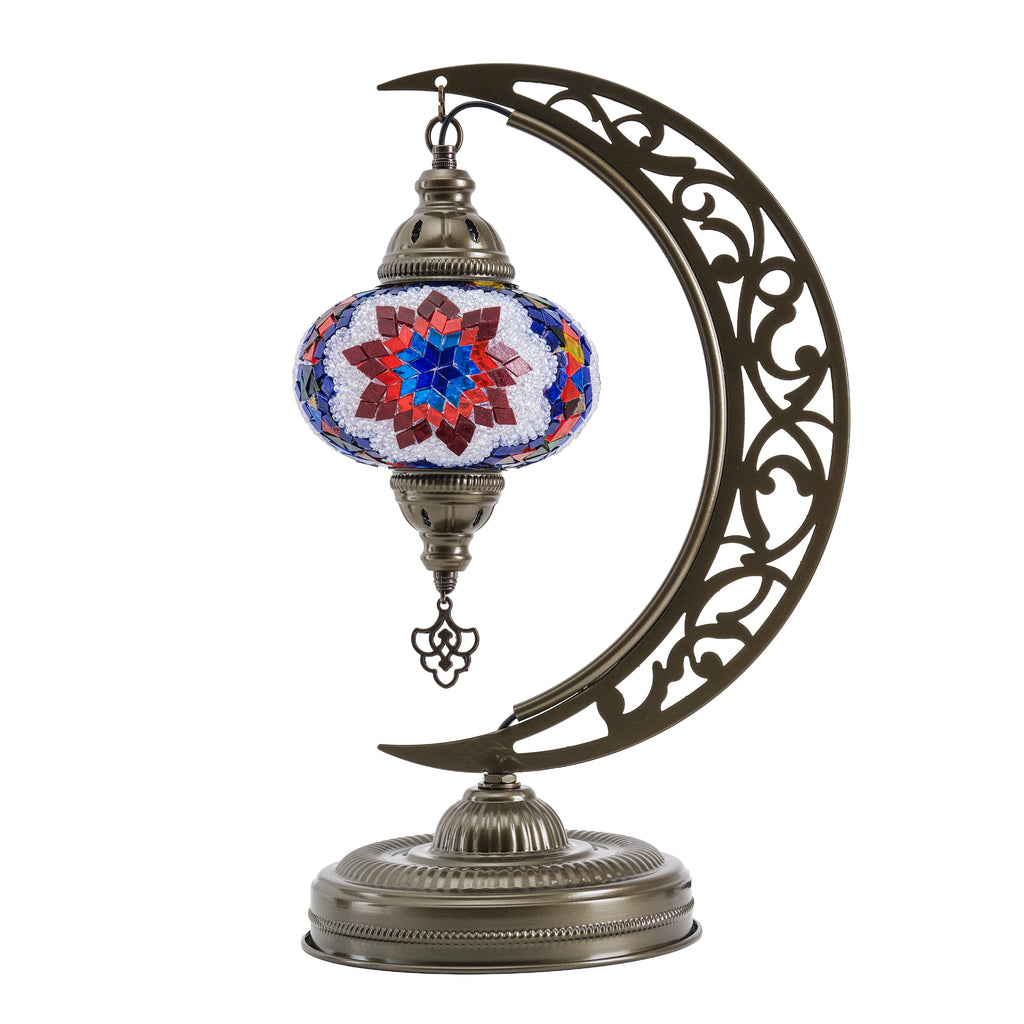 Turkish Mosaic Crescent Table Lamp (Multicolor)