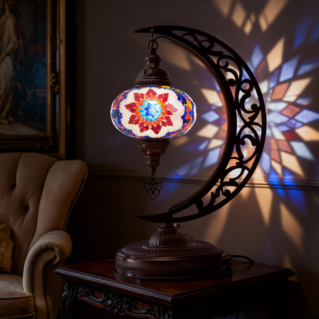 Turkish Mosaic Crescent Table Lamp (Multicolor)