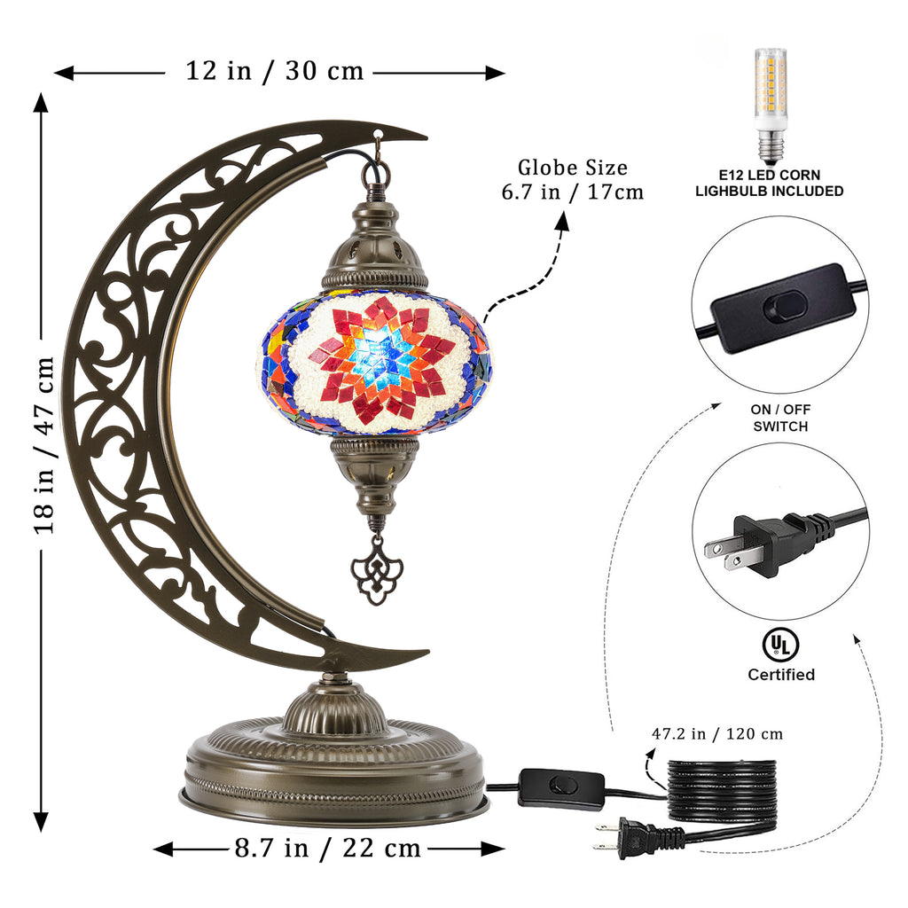 Turkish Mosaic Crescent Table Lamp (Multicolor)