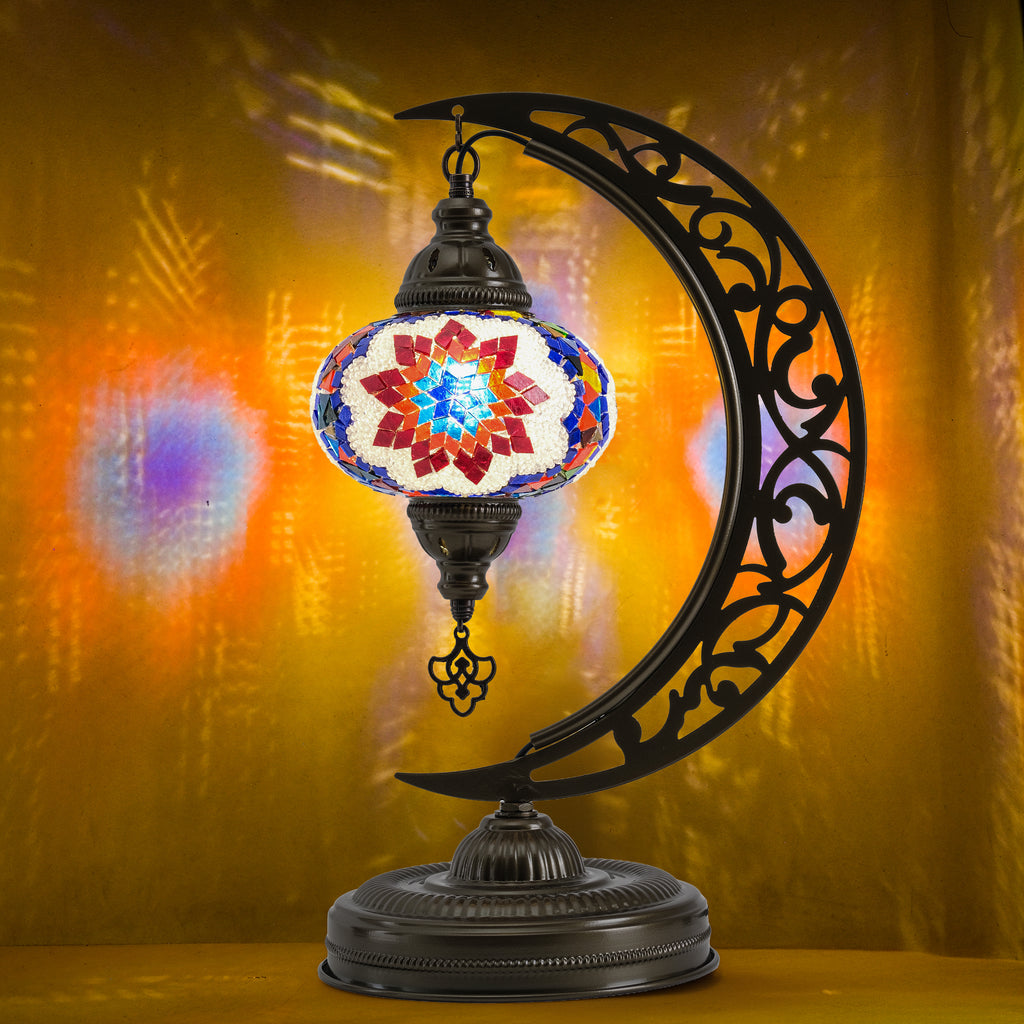 Turkish Mosaic Crescent Table Lamp (Multicolor)