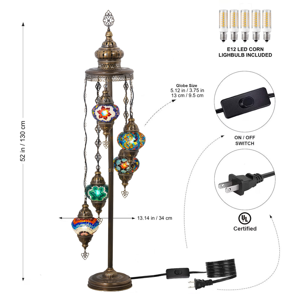 5-Globe Turkish Mosaic Floor Lamp (Multicolor)