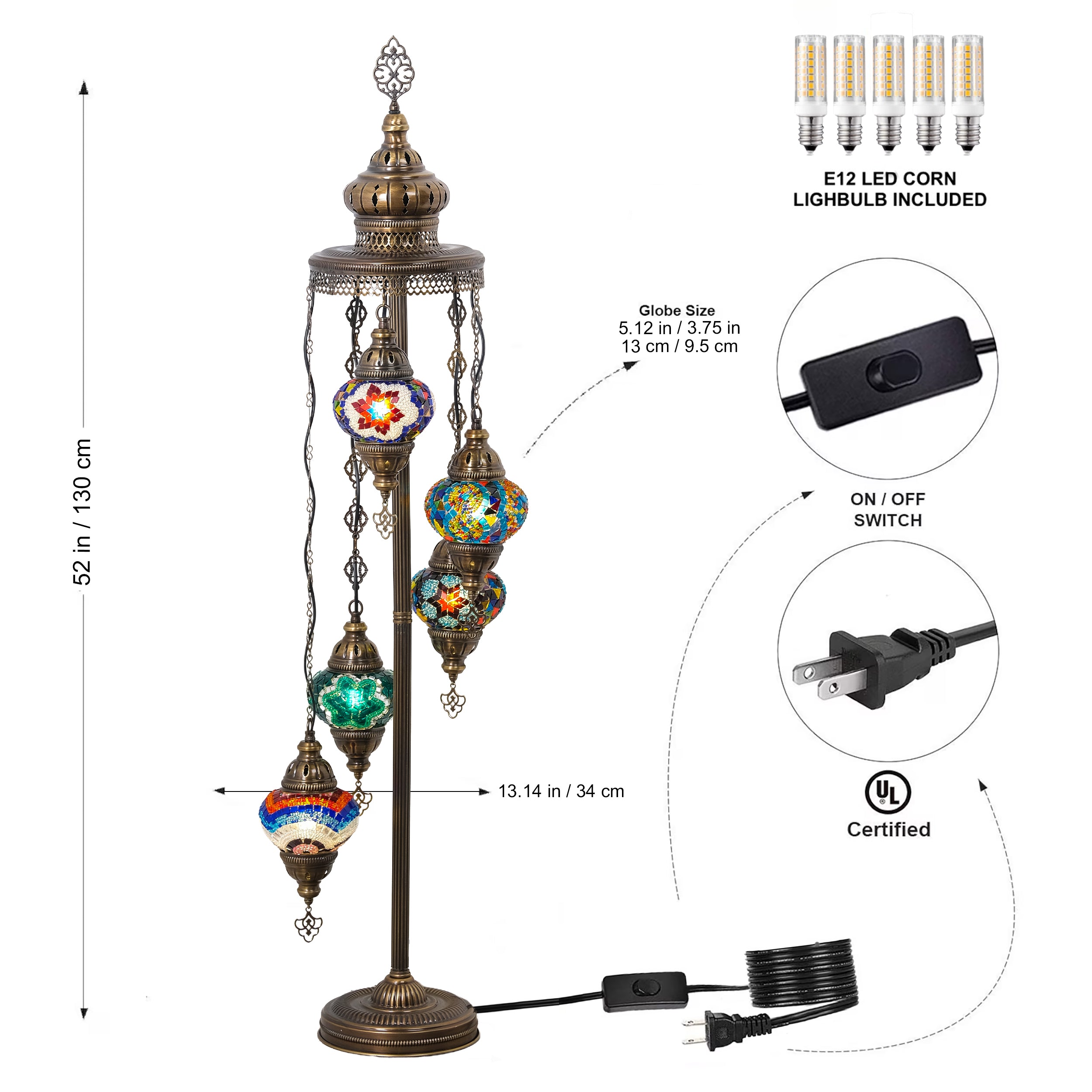 5-Globe Turkish Mosaic Floor Lamp (Multicolor)