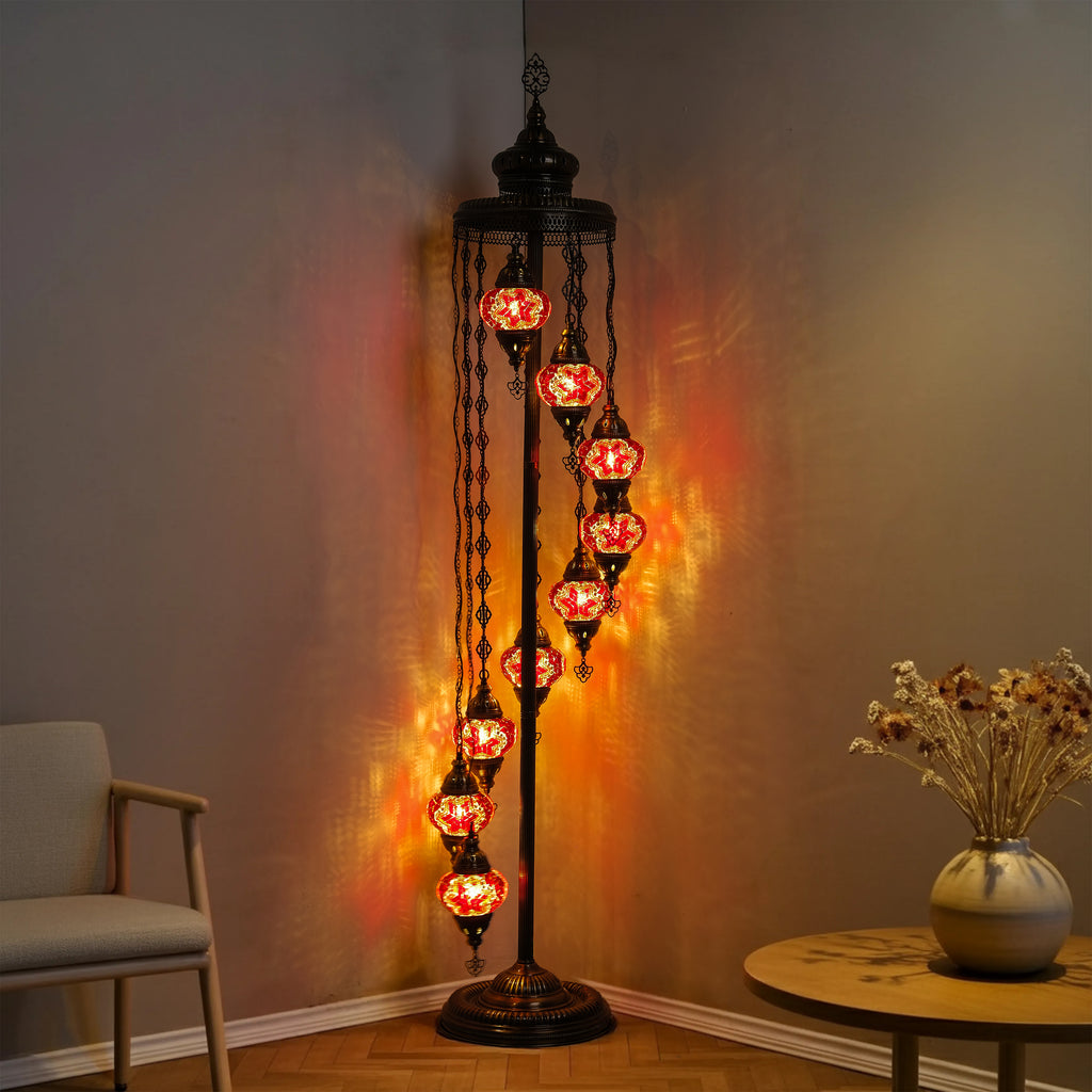 9-Globe Turkish Mosaic Floor Lamp (Red)