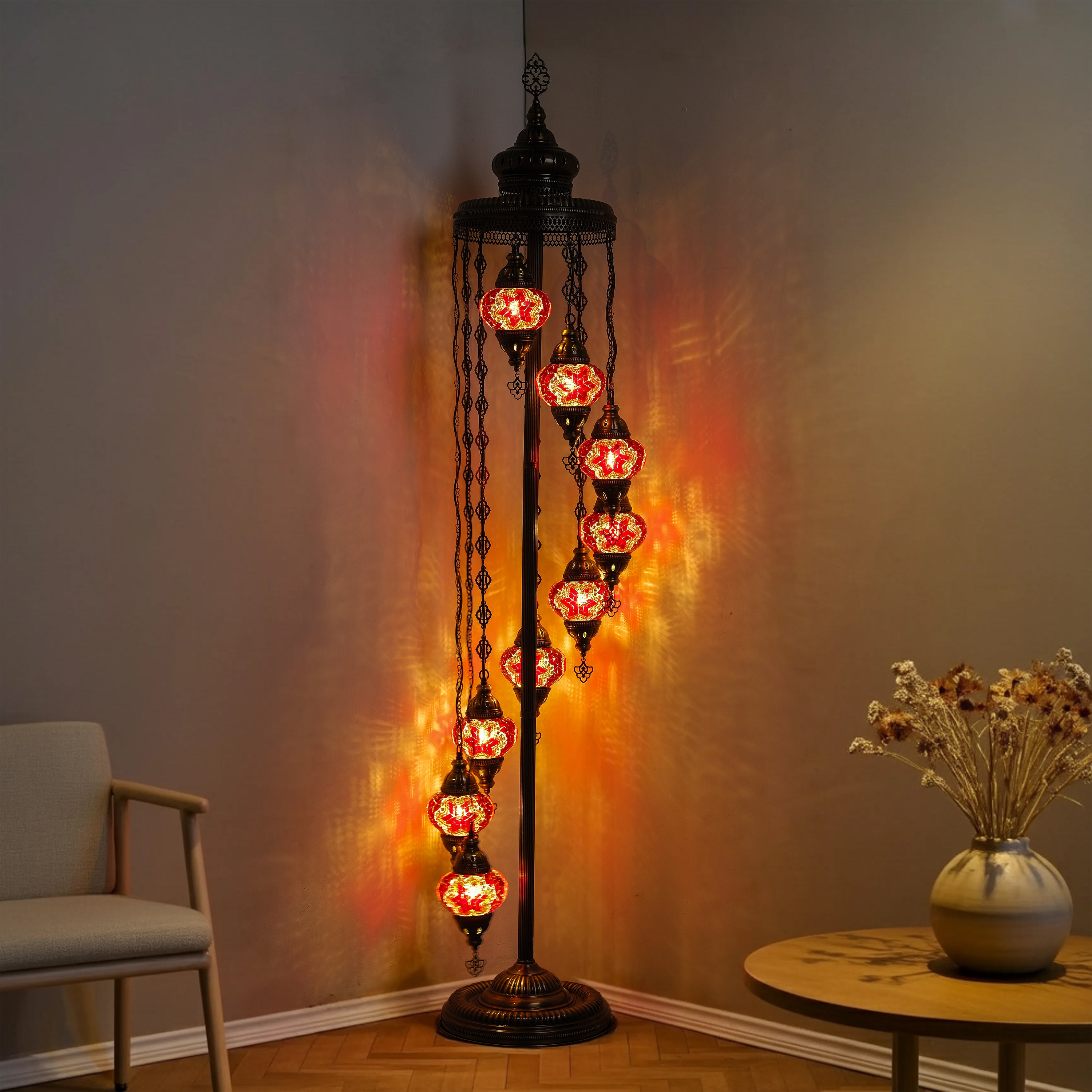 9-Globe Turkish Mosaic Floor Lamp (Red)