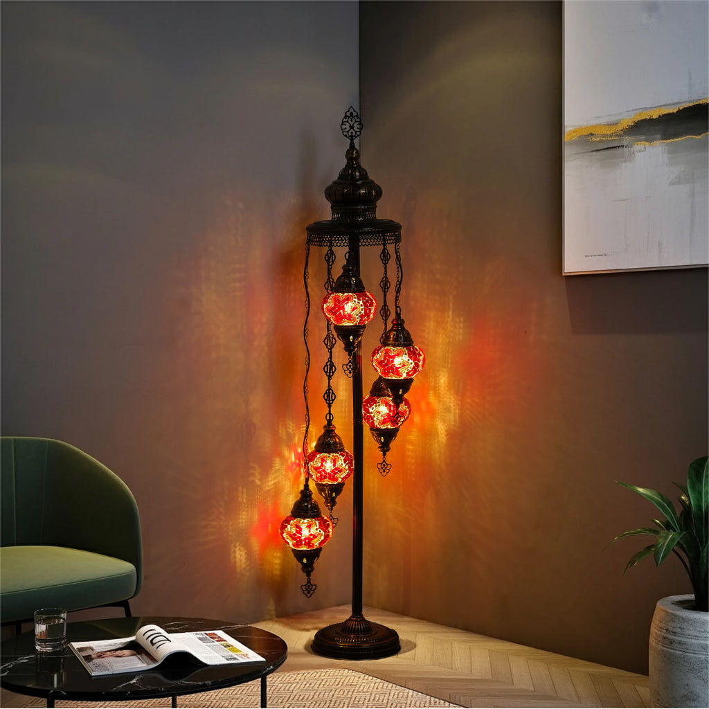 5-Globe Turkish Mosaic Floor Lamp (Red)
