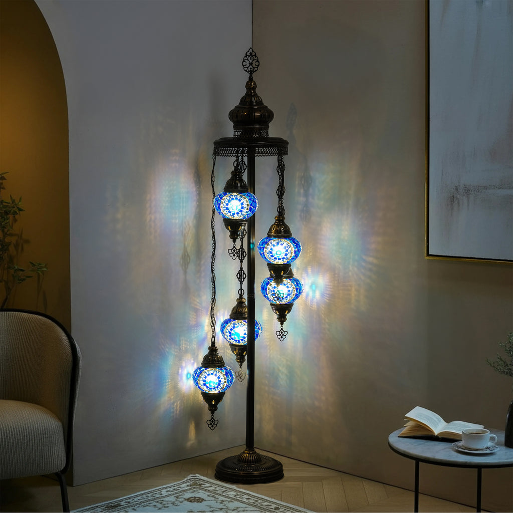 5-Globe Turkish Mosaic Floor Lamp (Blue)