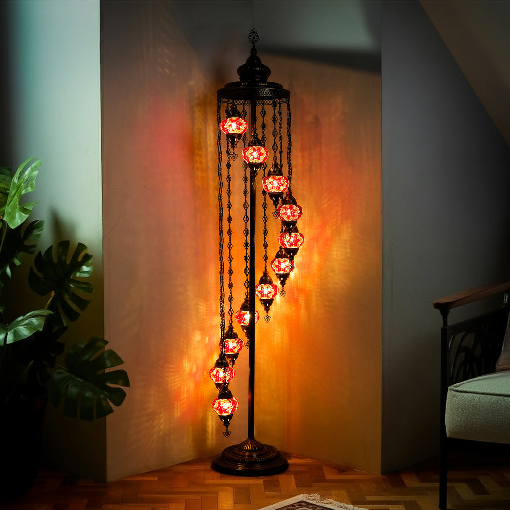 9-Globe Turkish Mosaic Floor Lamp (Red)