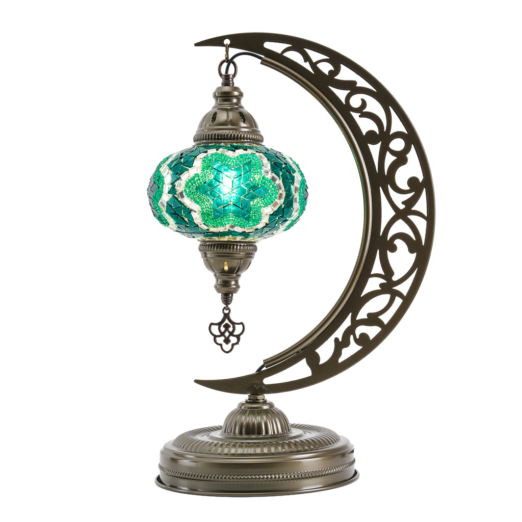Turkish Mosaic Crescent Table Lamp (Emerald Green)