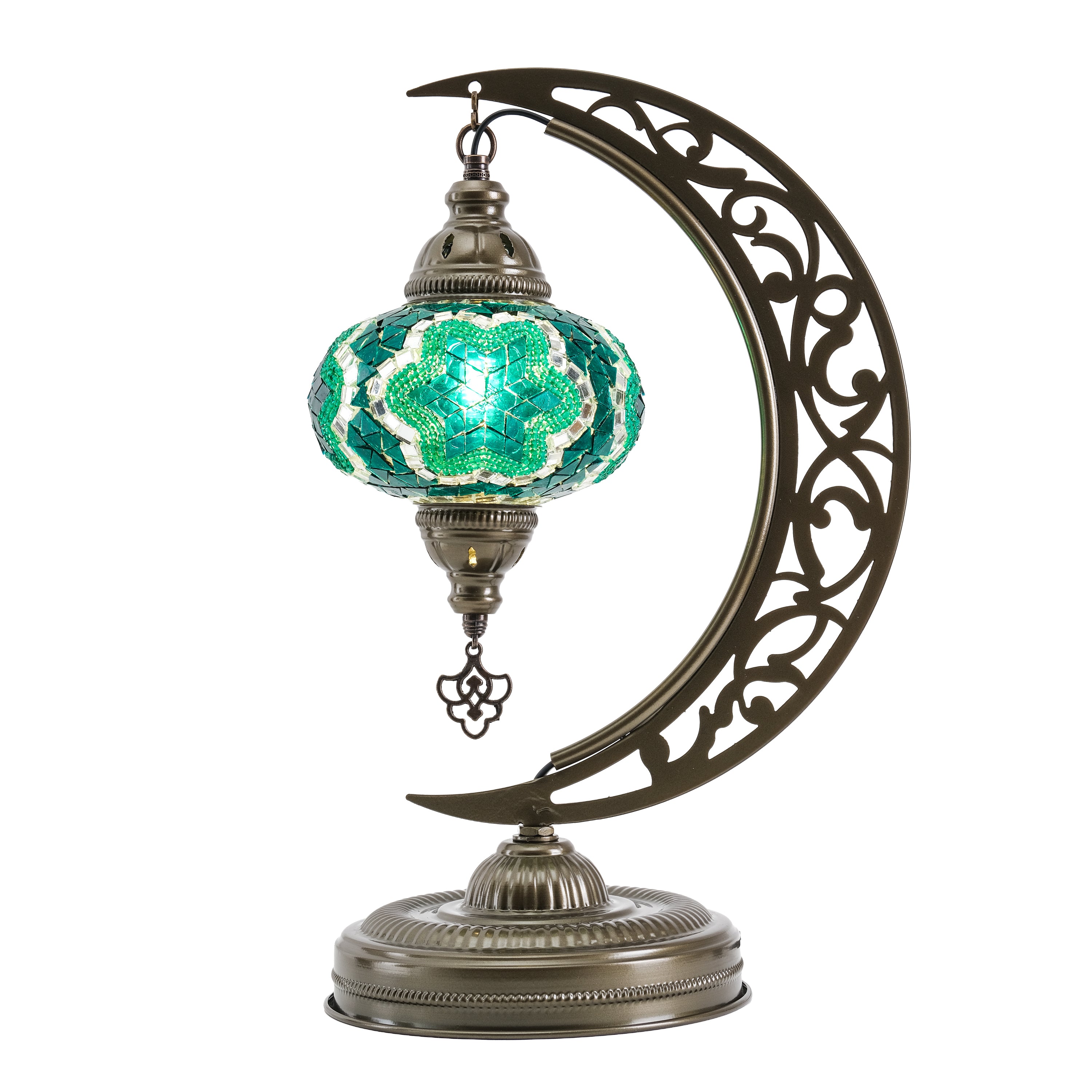 Turkish Mosaic Crescent Table Lamp (Emerald Green)