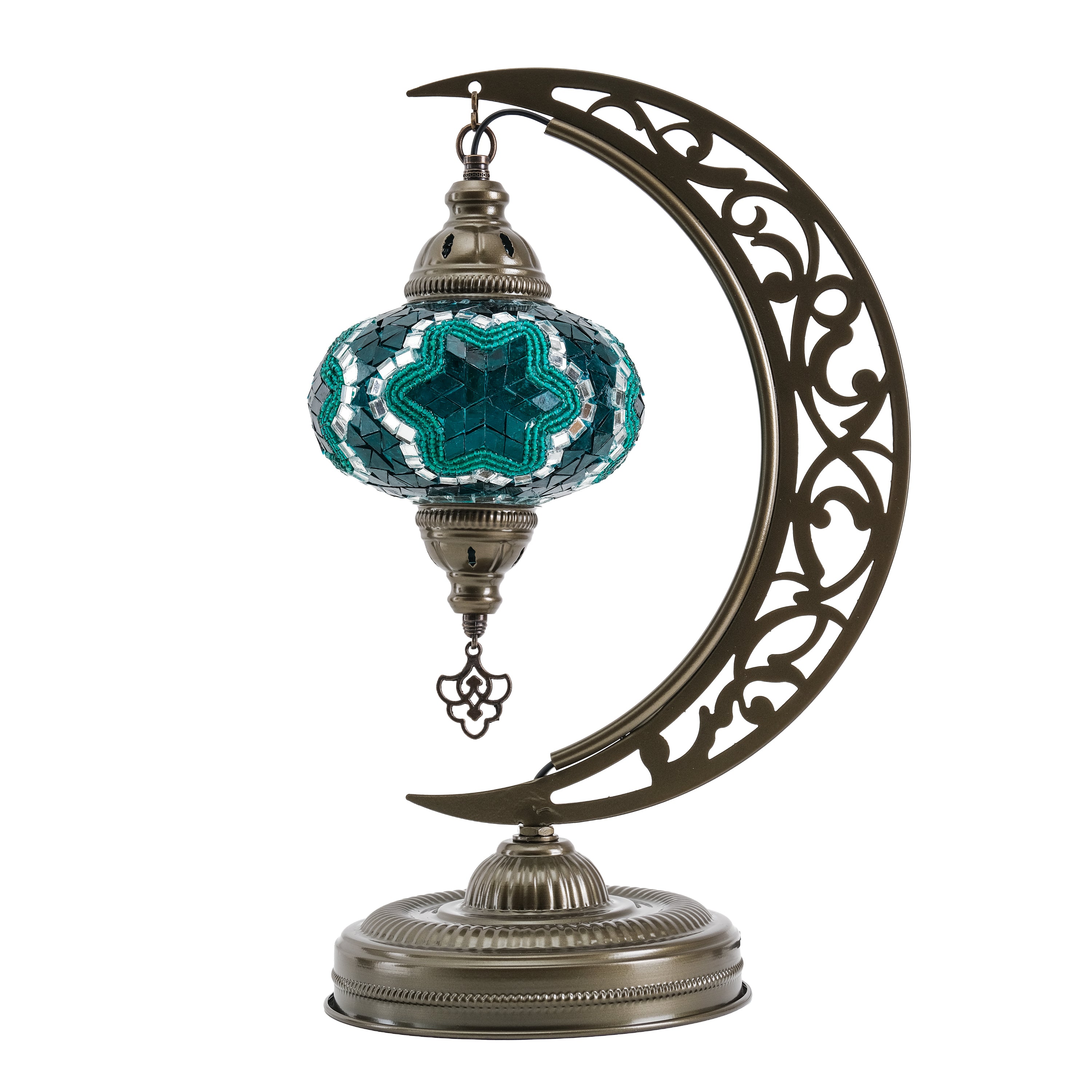 Turkish Mosaic Crescent Table Lamp (Emerald Green)