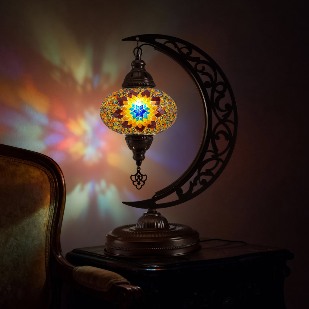 Turkish Mosaic Crescent Table Lamp (Fire Design)