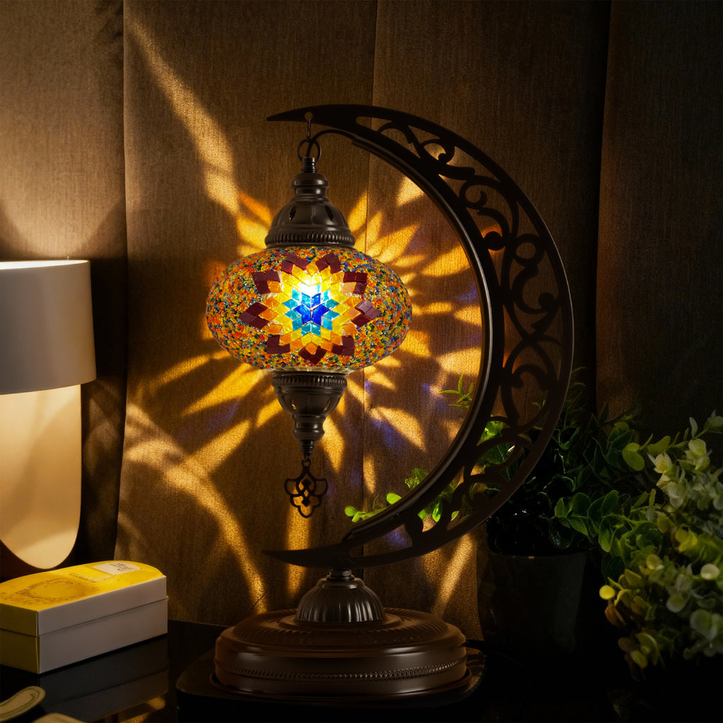 Turkish Mosaic Crescent Table Lamp (Fire Design)