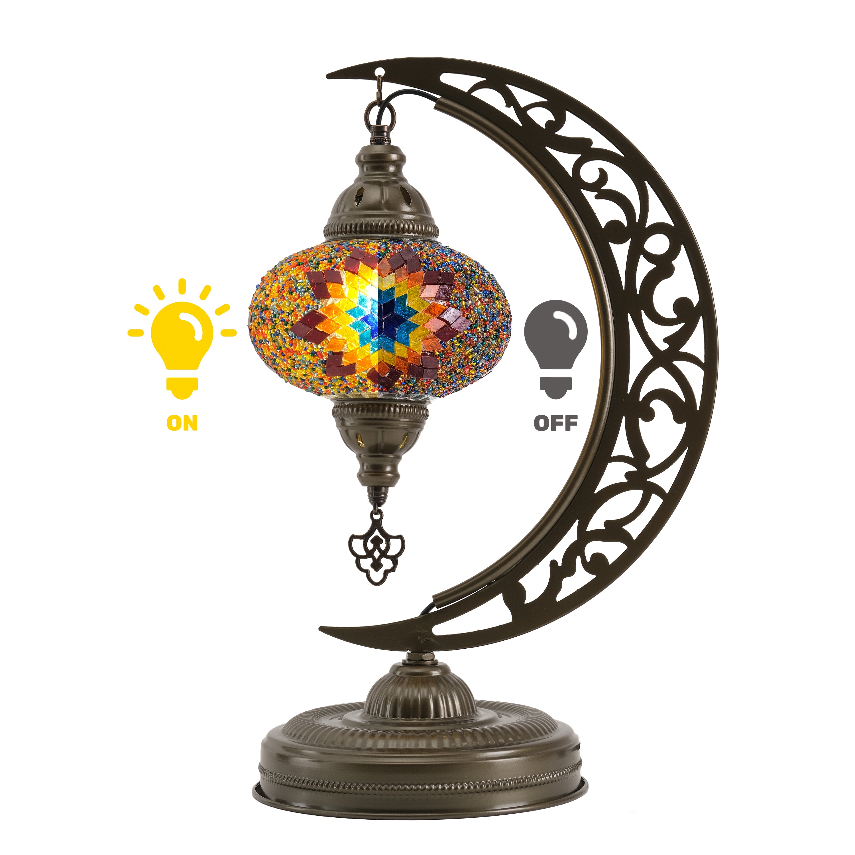 Turkish Mosaic Crescent Table Lamp (Fire Design)