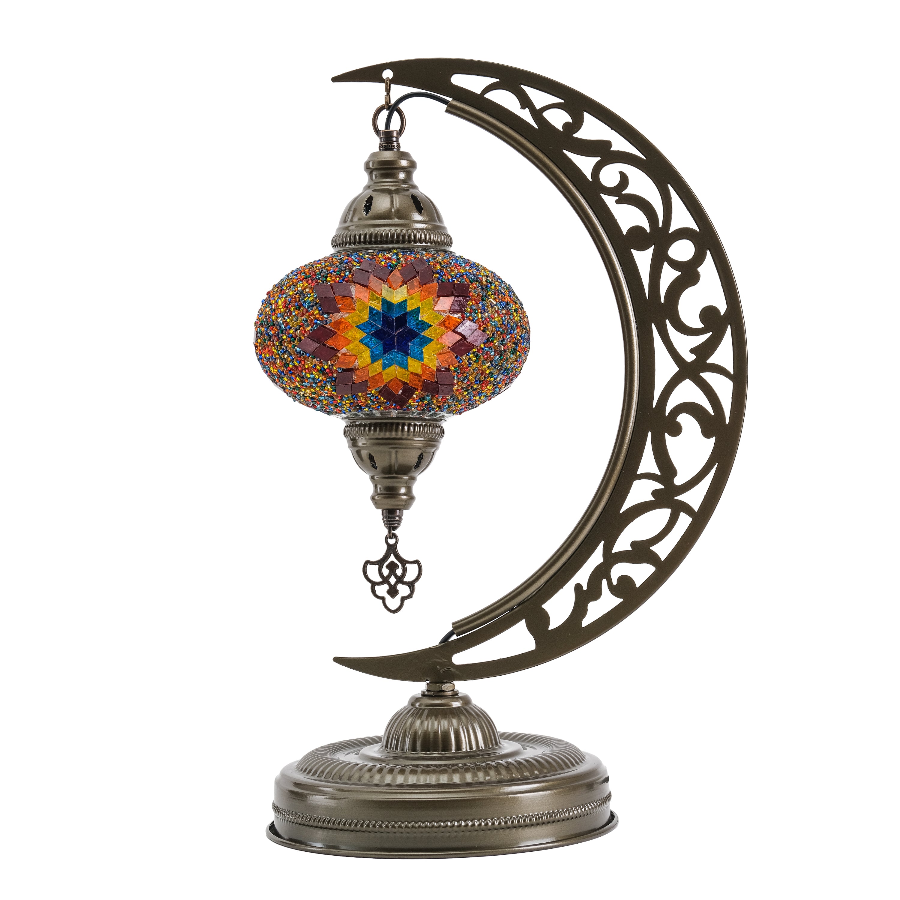 Turkish Mosaic Crescent Table Lamp (Fire Design)