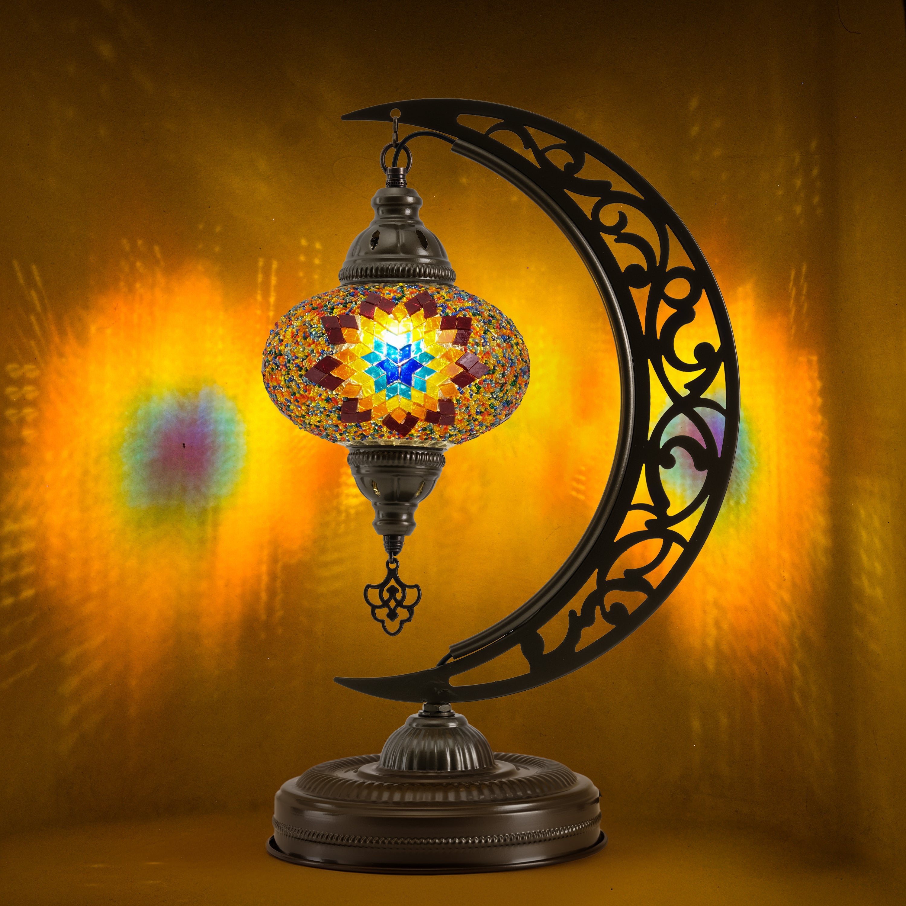 Turkish Mosaic Crescent Table Lamp (Fire Design)