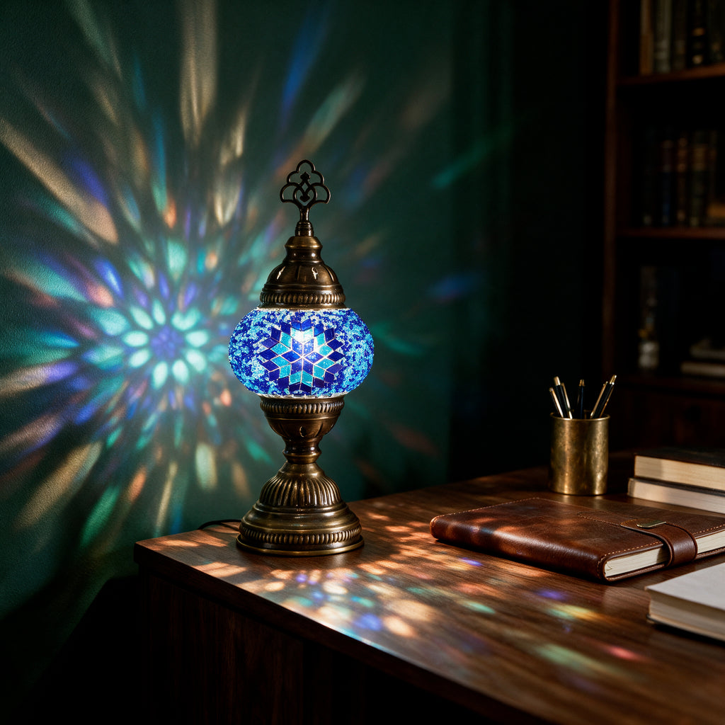 Turkish Mosaic Table Lamp, Handmade Glass Bedside Lamp, 4 color options,
