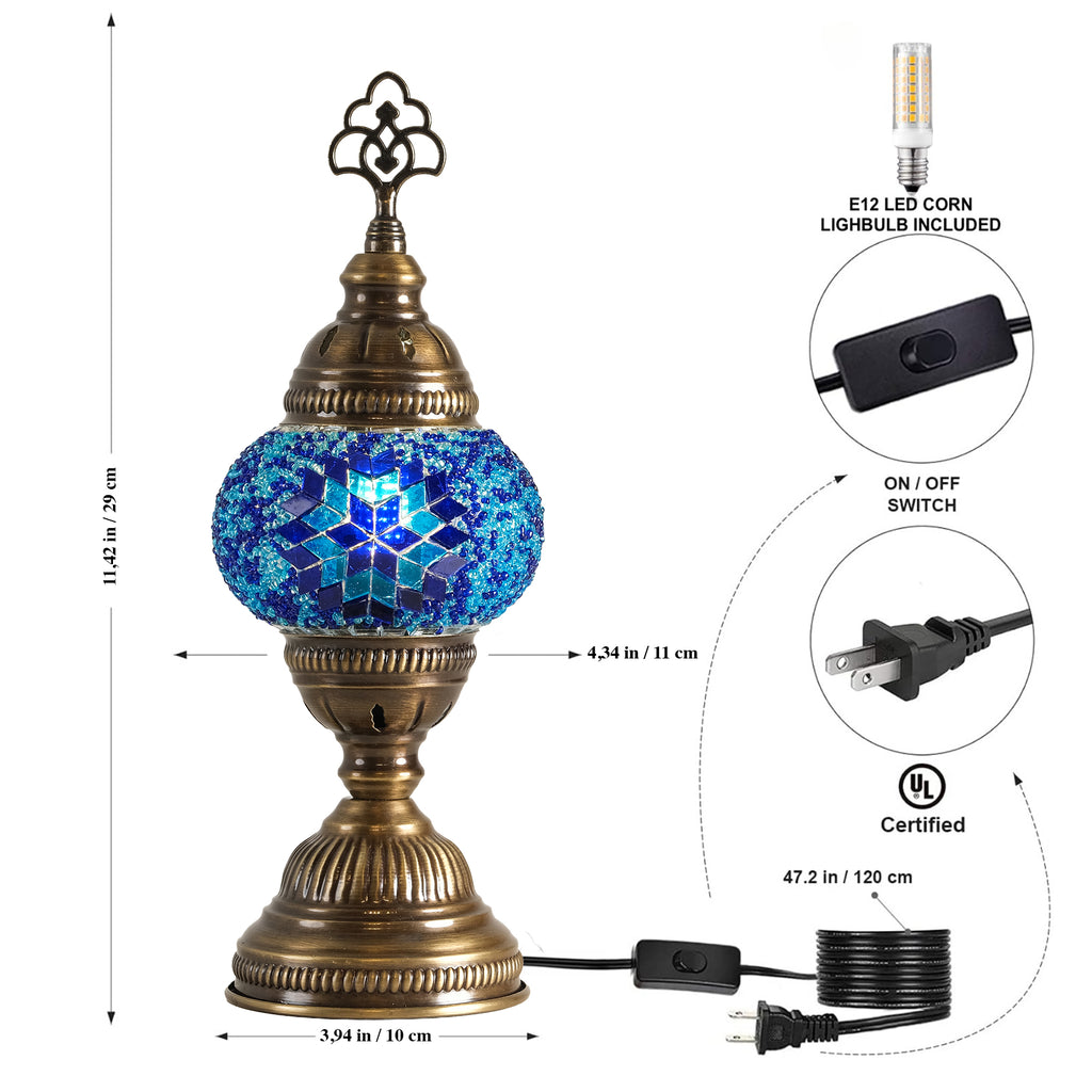 Turkish Mosaic Table Lamp, Handmade Glass Bedside Lamp, 4 color options,