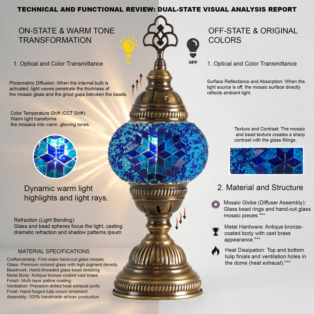 Turkish Mosaic Table Lamp, Handmade Glass Bedside Lamp, 4 color options,