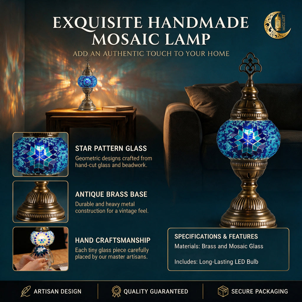 Turkish Mosaic Table Lamp, Handmade Glass Bedside Lamp, 4 color options,
