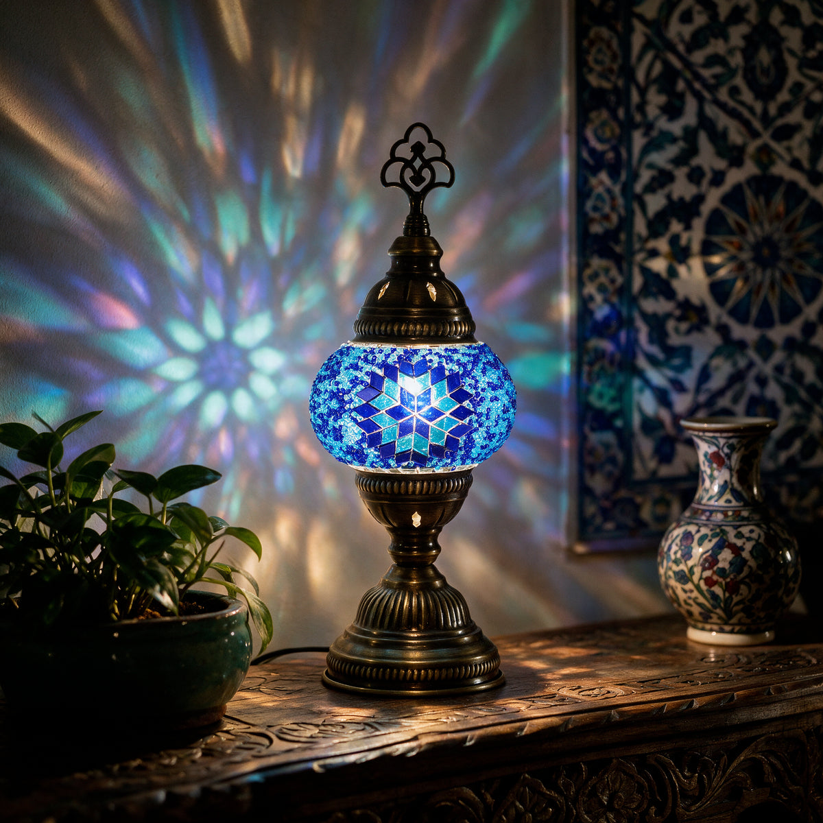 Turkish Mosaic Table Lamp, Handmade Glass Bedside Lamp, 4 color options,
