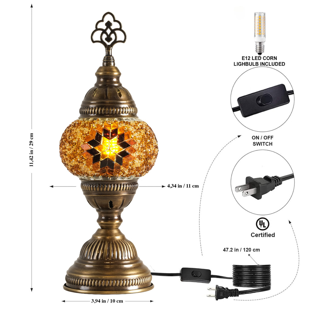 Turkish Mosaic Table Lamp, Handmade Glass Bedside Lamp, 4 color options,